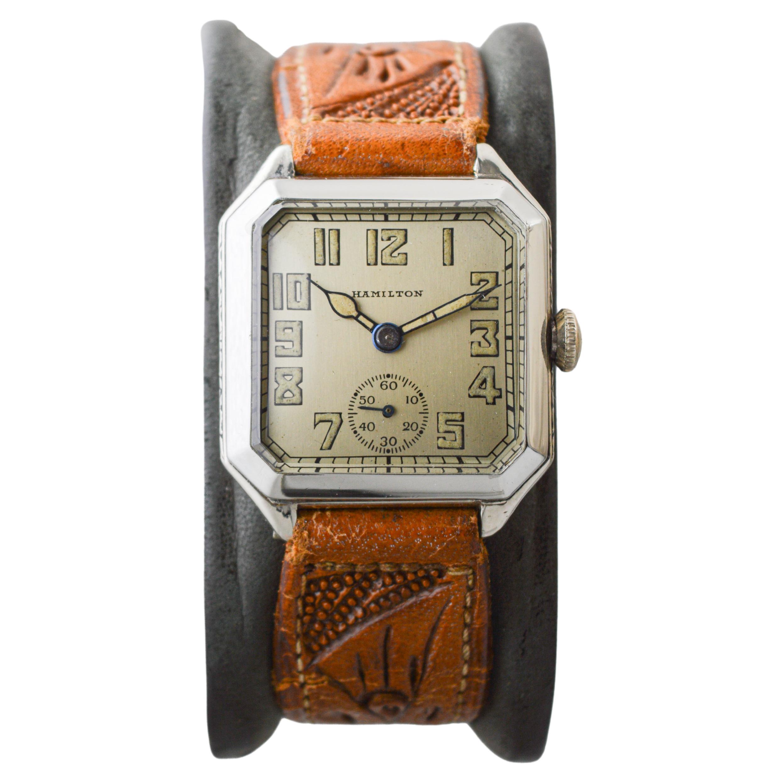Hamilton White Gold Filled Art Deco Watch circa 1931 with Original Dial & Hands For Sale 5