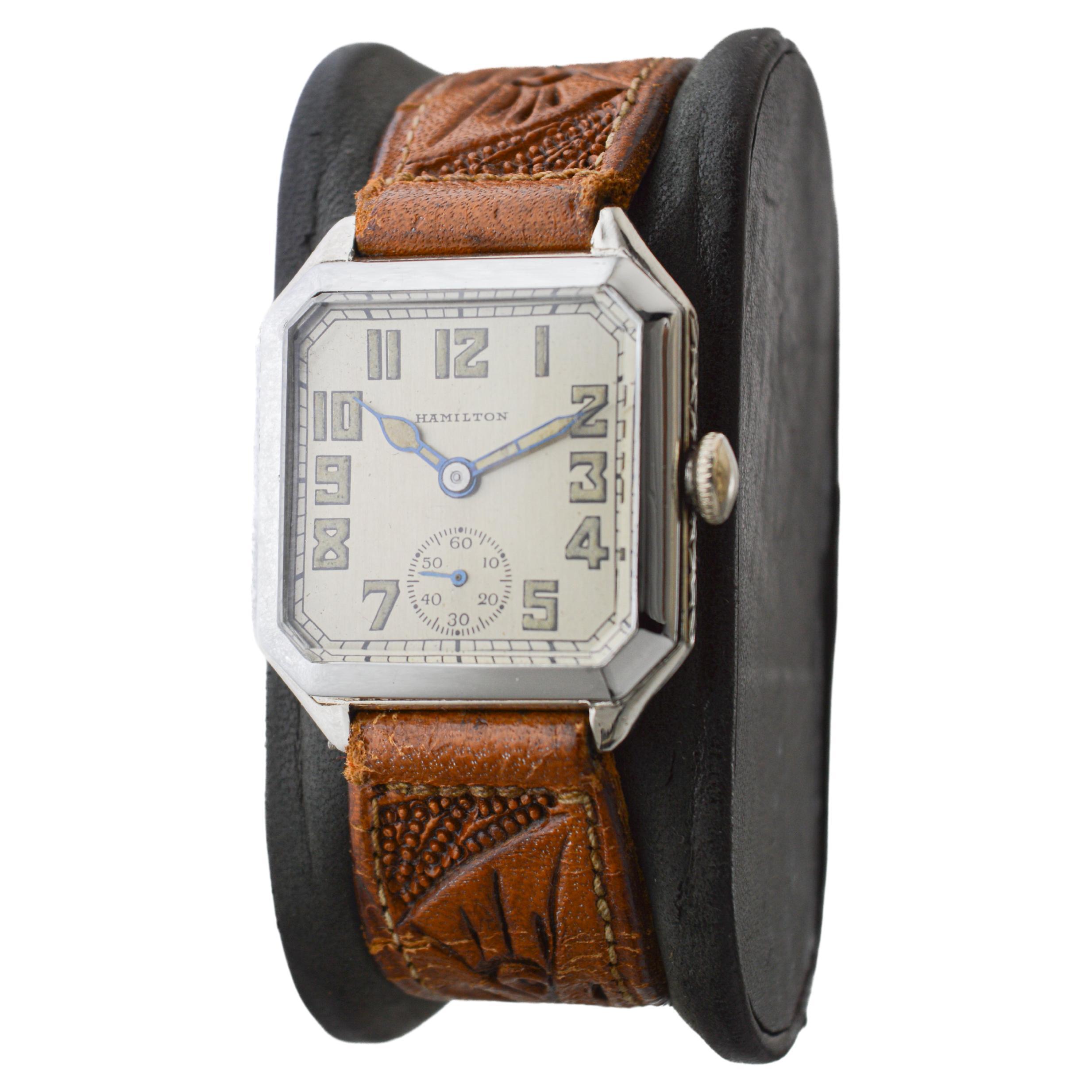 Hamilton White Gold Filled Art Deco Watch circa 1931 with Original Dial & Hands For Sale 7