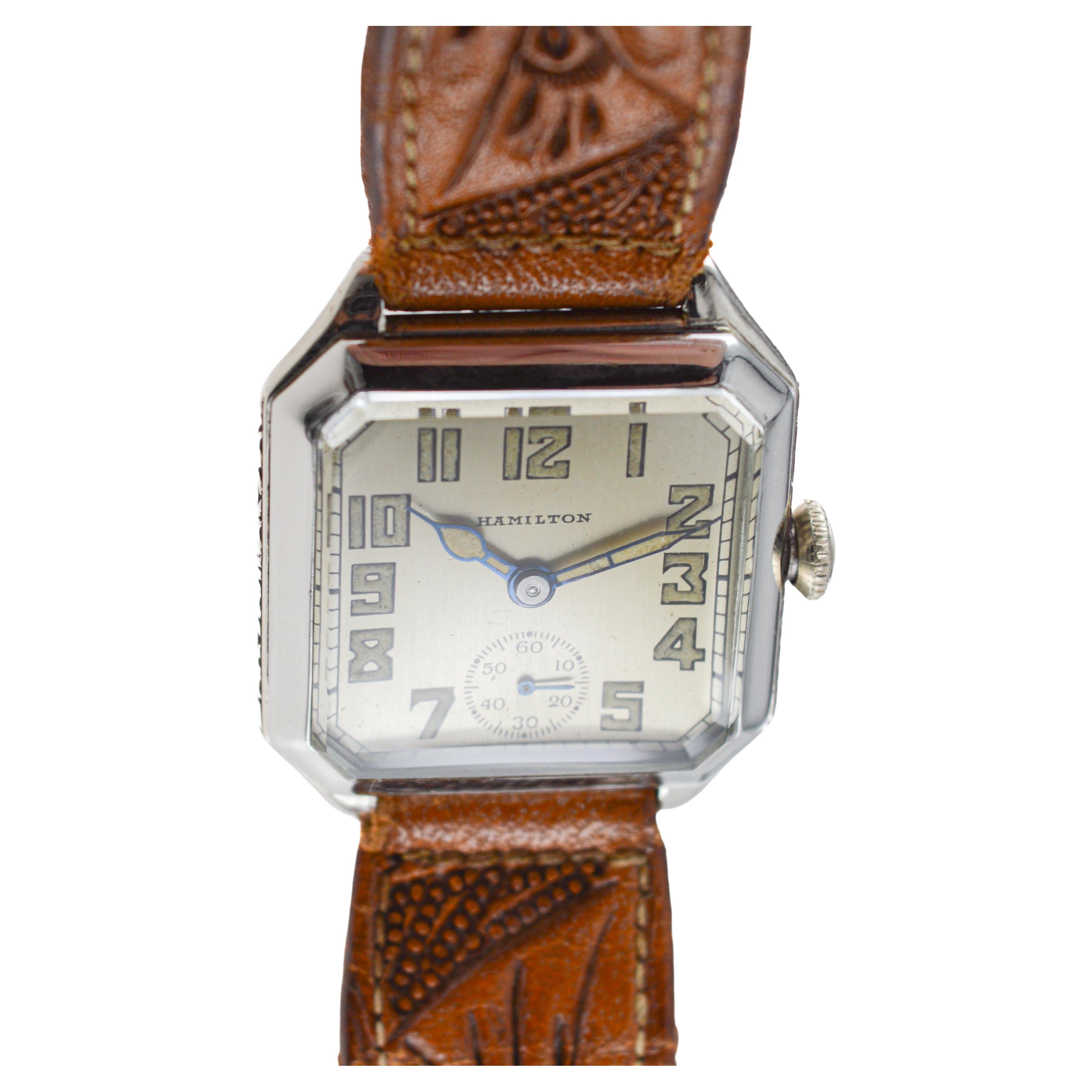 Hamilton White Gold Filled Art Deco Watch circa 1931 with Original Dial & Hands For Sale 8