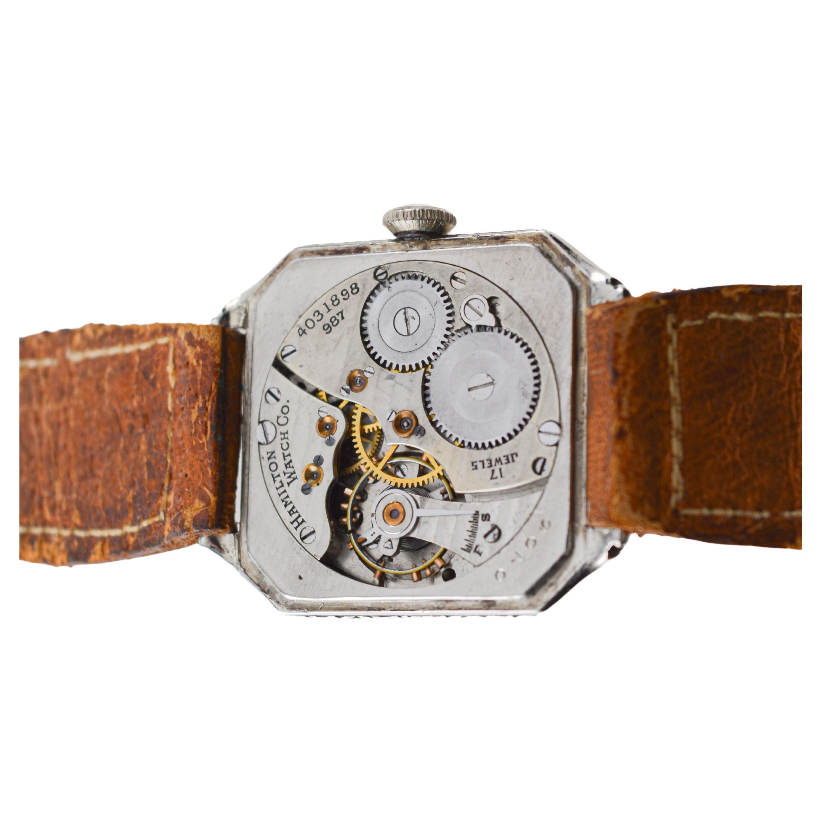 Hamilton White Gold Filled Art Deco Watch circa 1931 with Original Dial & Hands For Sale 12