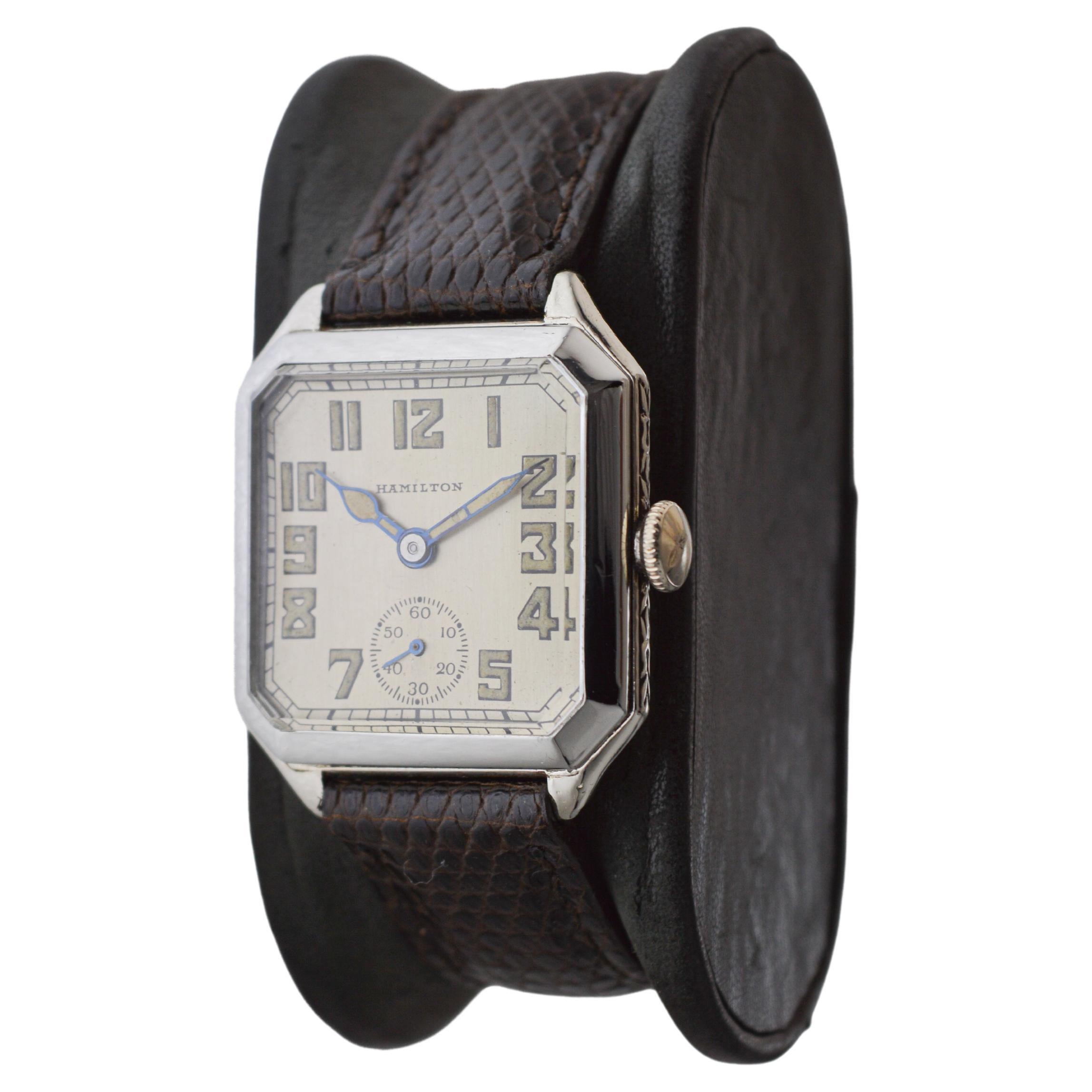 Hamilton White Gold Filled Art Deco Watch circa 1931 with Original Dial & Hands In Excellent Condition For Sale In Long Beach, CA