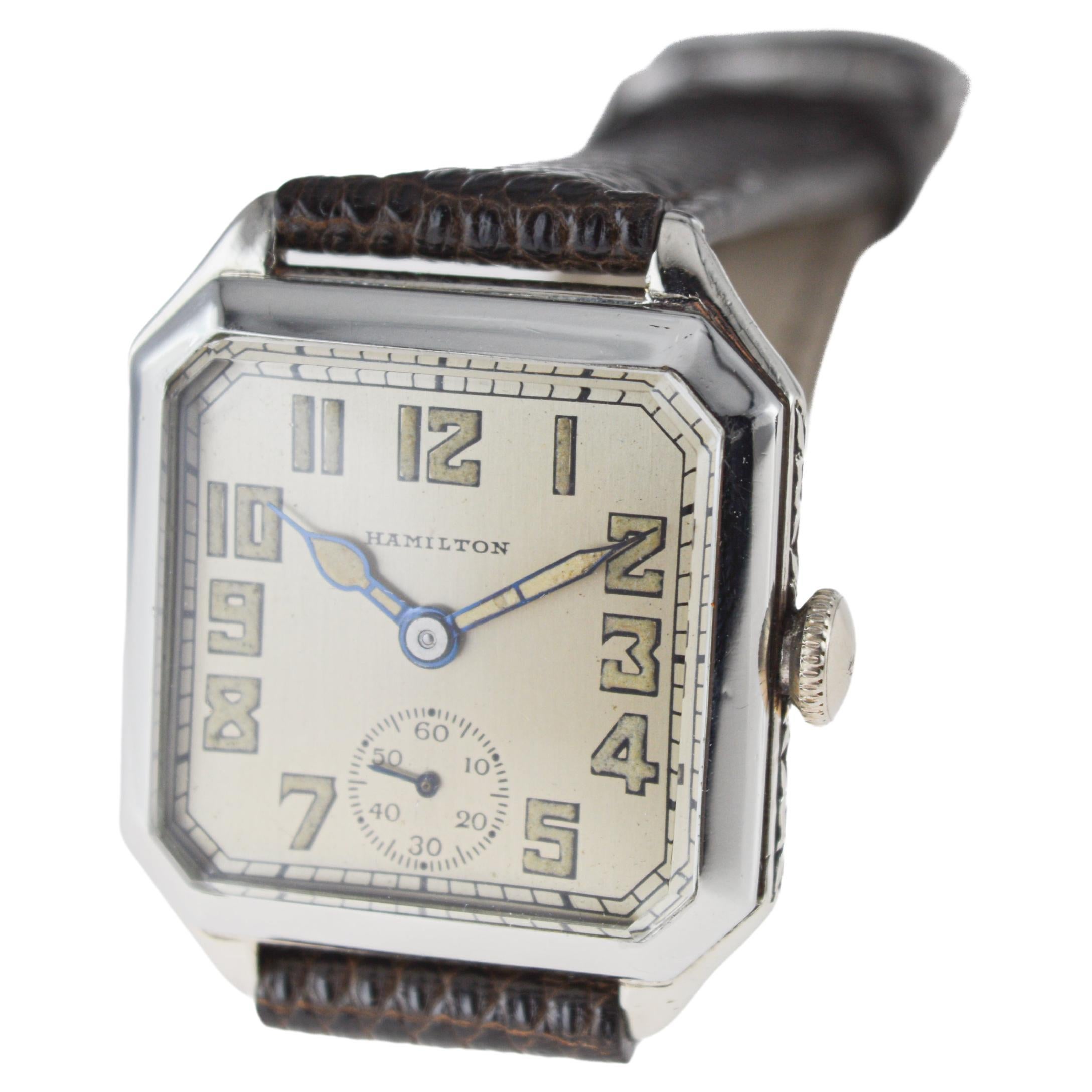 Hamilton White Gold Filled Art Deco Watch circa 1931 with Original Dial & Hands For Sale 2