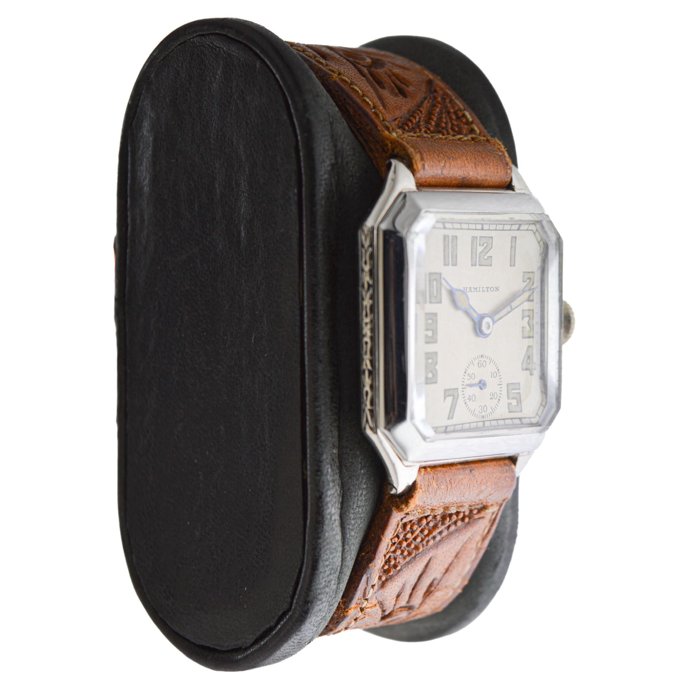 Hamilton White Gold Filled Art Deco Watch circa 1931 with Original Dial & Hands For Sale 3
