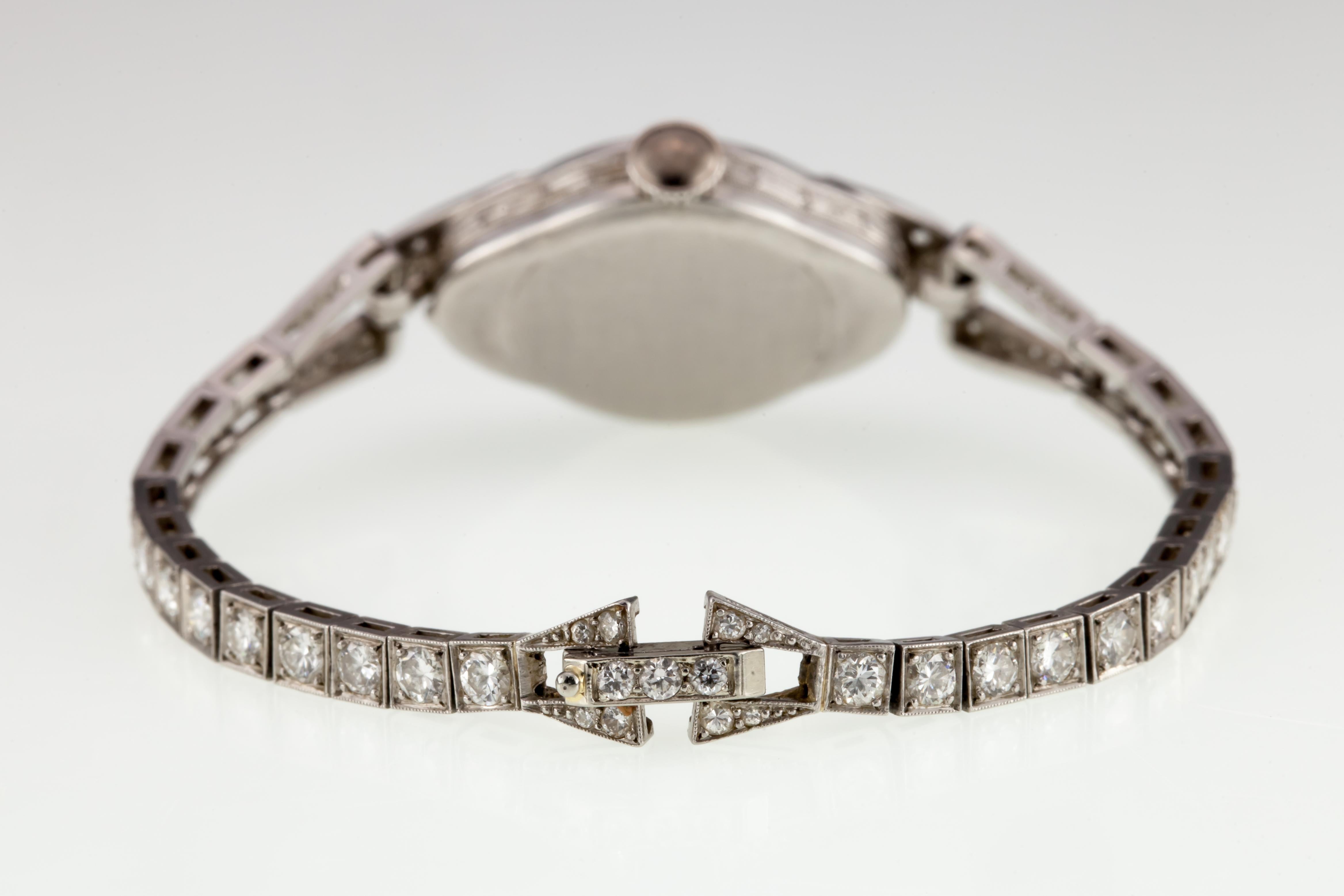 Round Cut Hamilton Women's Dress Hand-Winding Platinum Watch 3 Cts Diamond Milgrain