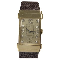 Hamilton Yellow Gold and Diamond Set 1940s Top Hat Wristwatch