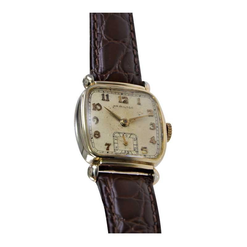 Hamilton Yellow Gold Filled Art Deco Cushion Shaped Watch from 1940's 1
