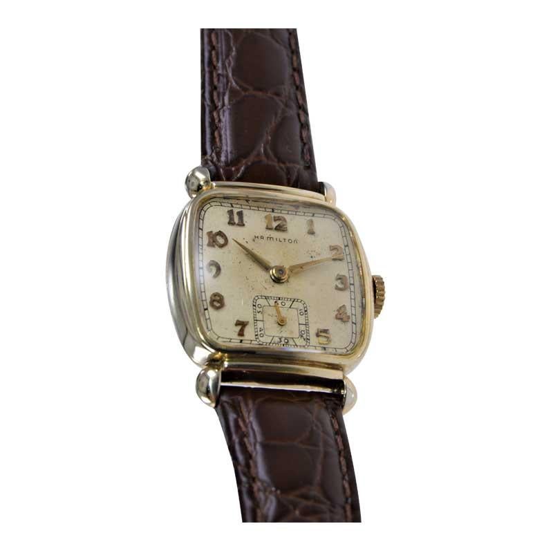 Hamilton Gelbgold gefüllt Art Deco Kissen geformte Uhr aus 1940er Jahren 3