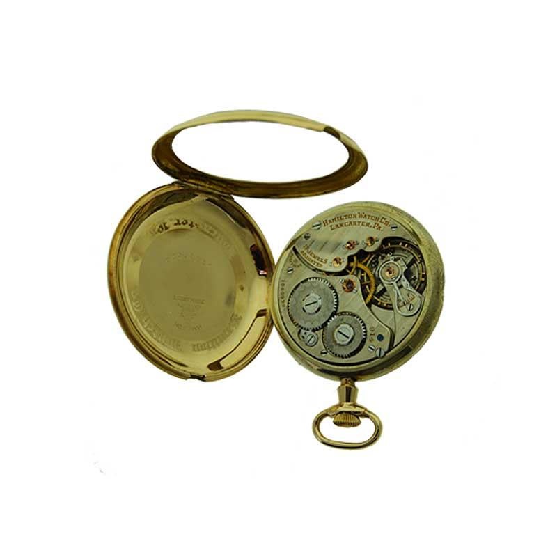 Hamilton Yellow Gold Filled Art Deco Pocket Watch with Enamel Dial, 1921 2