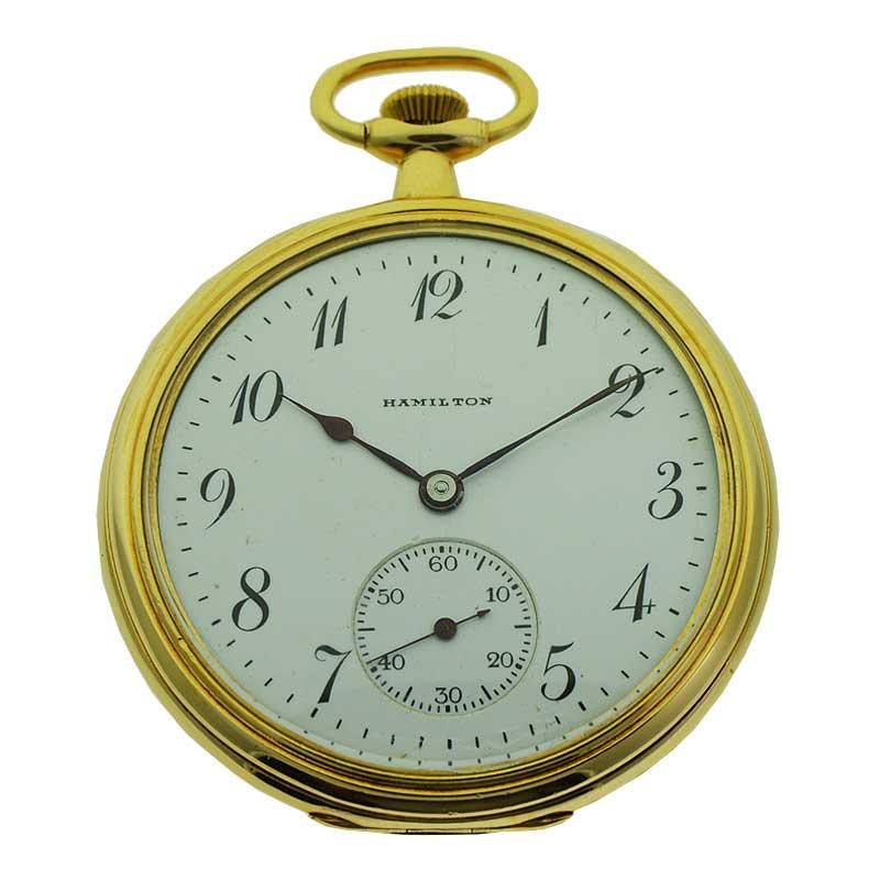 Hamilton Yellow Gold Filled Art Deco Pocket Watch with Enamel Dial, 1921