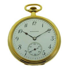 Vintage Hamilton Yellow Gold Filled Art Deco Pocket Watch with Enamel Dial, 1921