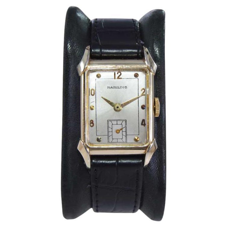 Hamilton Yellow Gold Filled Art Deco Tank Style Watch from 1940's at