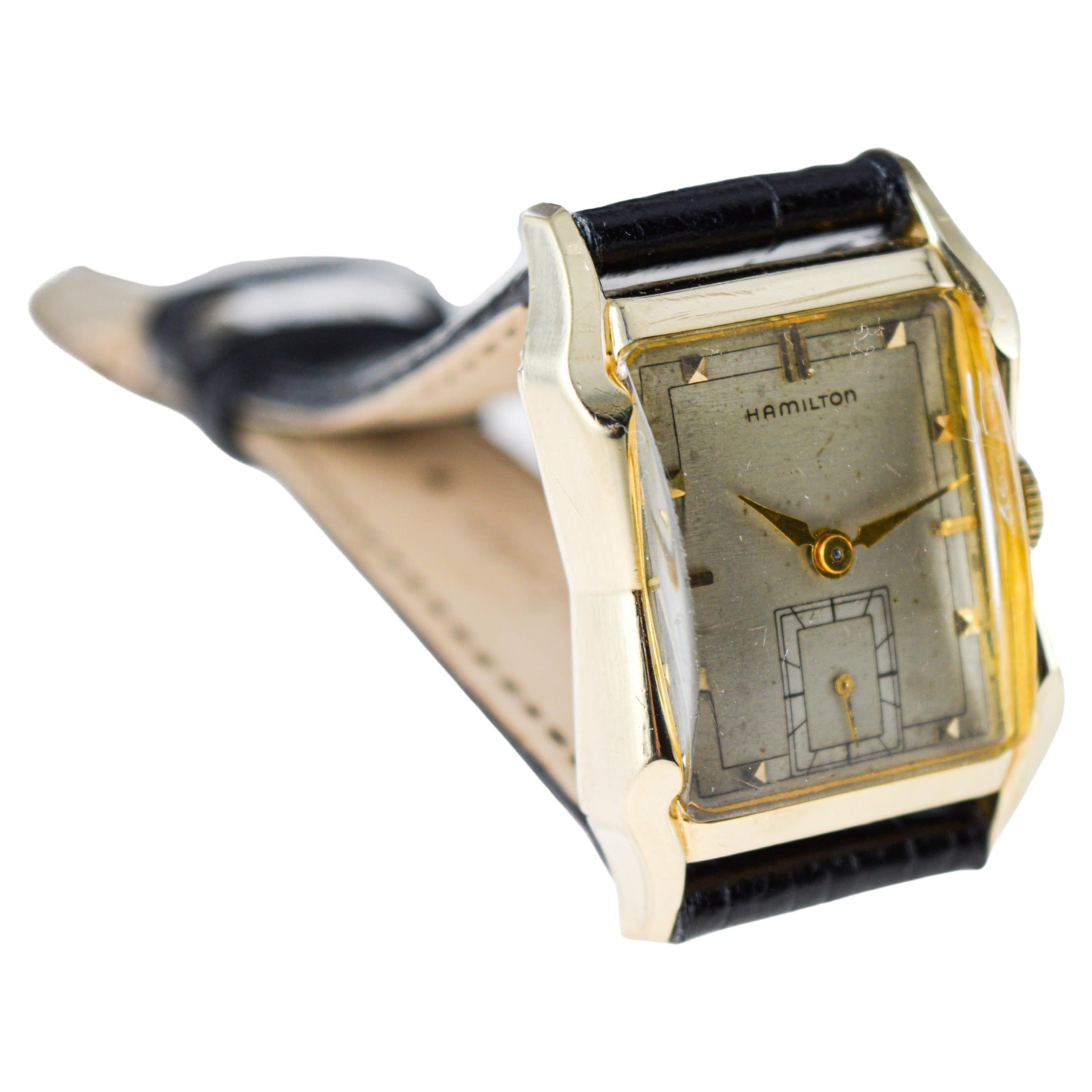 Hamilton Gelbgold gefüllt Art Deco Tank Stil mit Original-Zifferblatt aus den 1940er Jahren für Damen oder Herren im Angebot