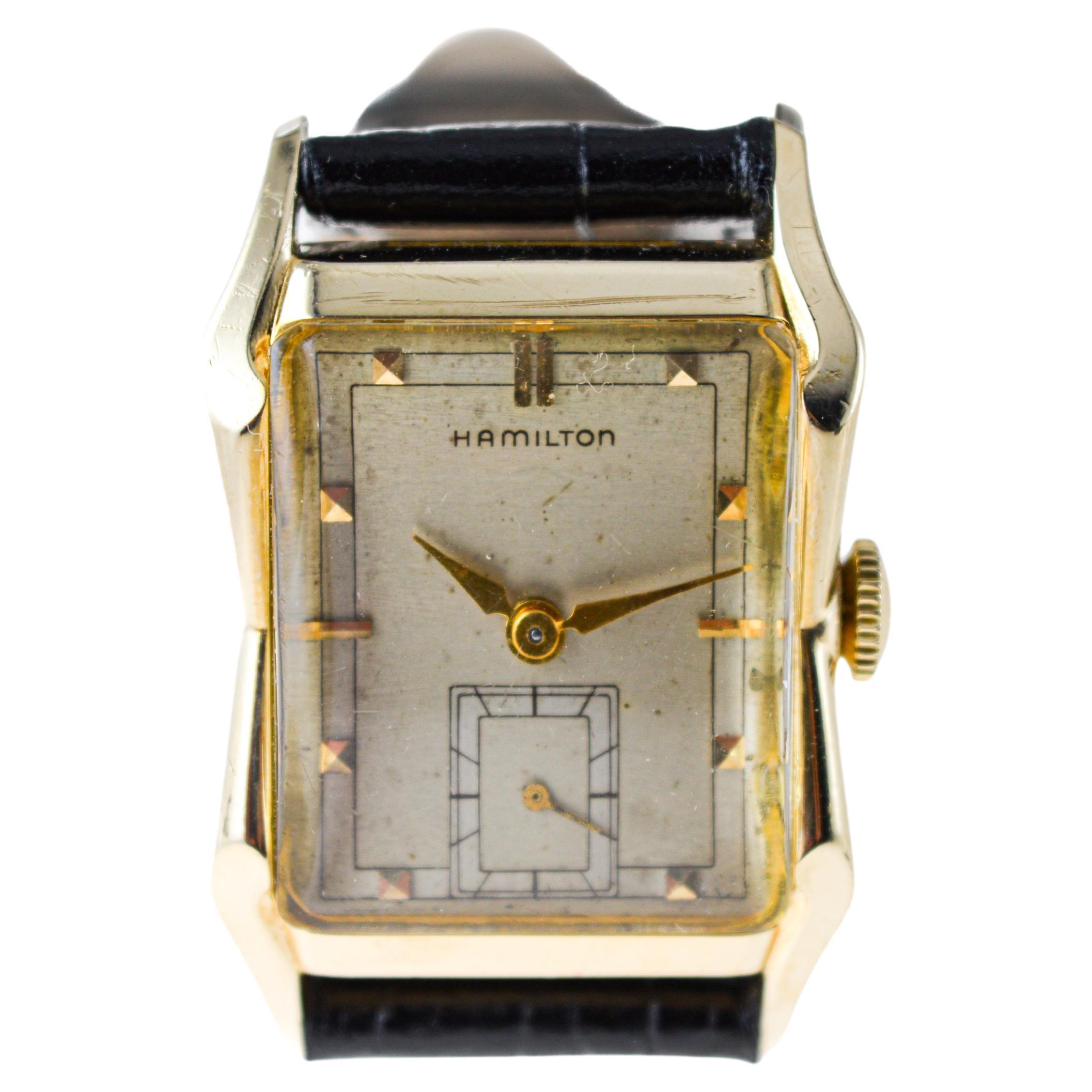 Hamilton Gelbgold gefüllt Art Deco Tank Stil mit Original-Zifferblatt aus den 1940er Jahren im Angebot 1
