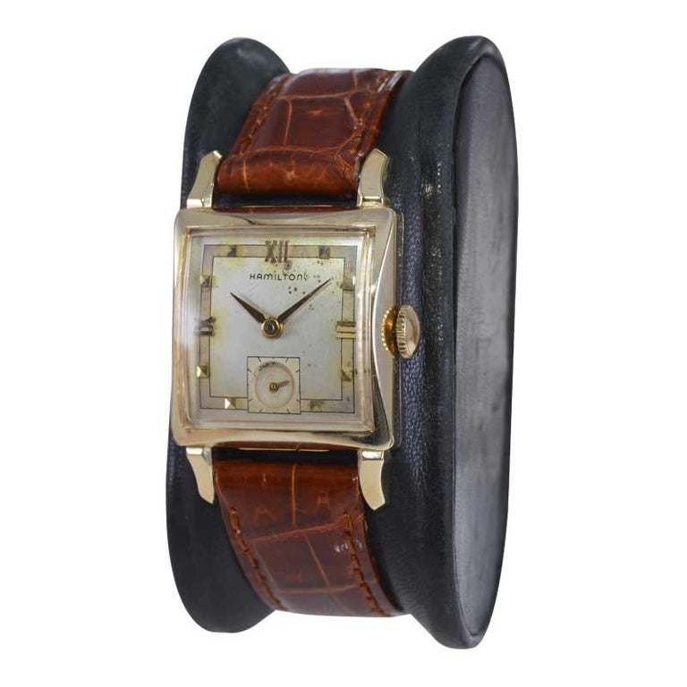 Hamilton Yellow Gold Filled Art Deco Tank Style Wristwatch, circa 1950