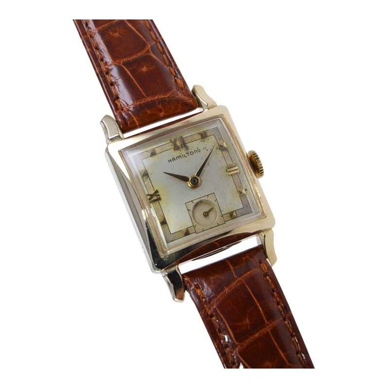 Hamilton Yellow Gold Filled Art Deco Tank Style Wristwatch, circa 1950