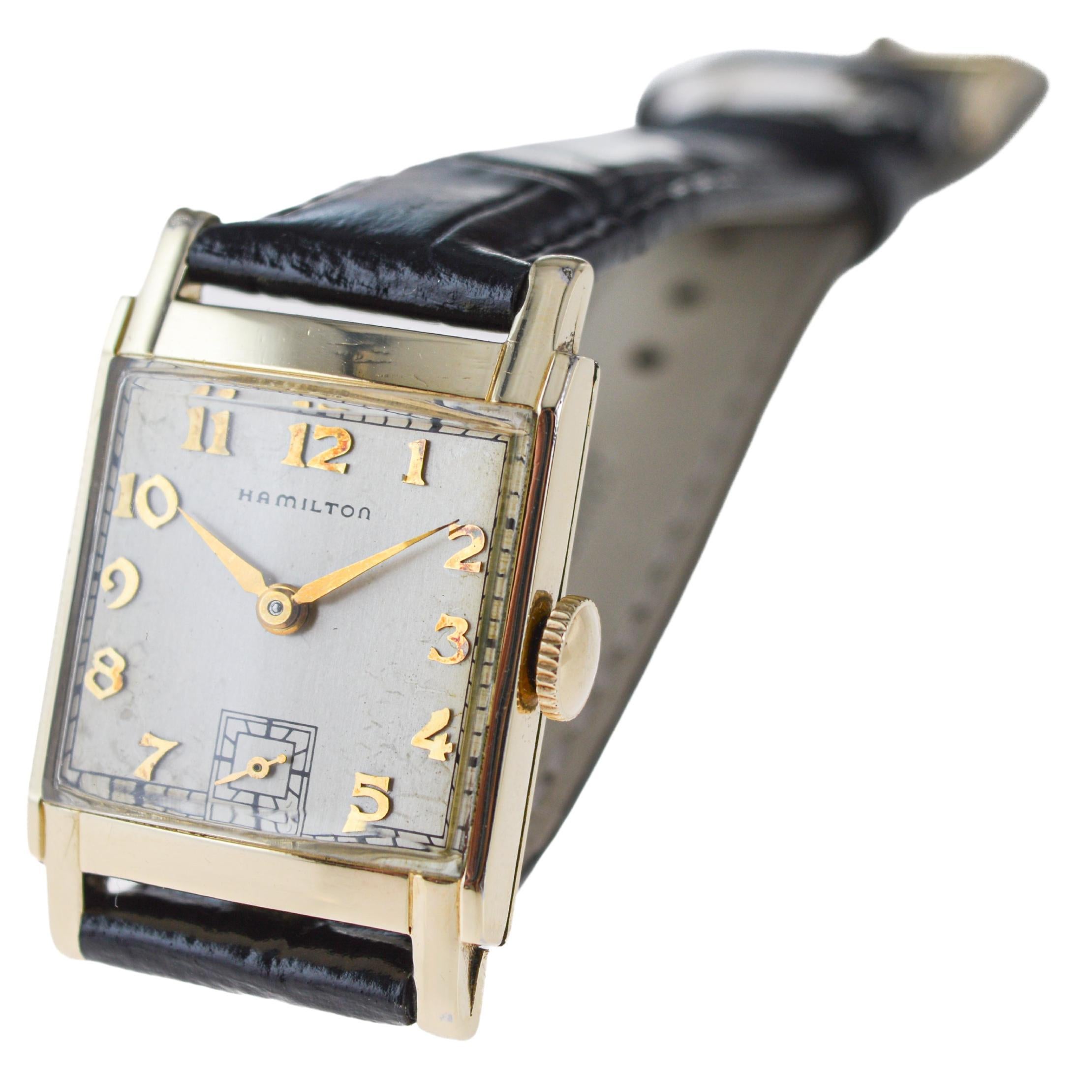 Hamilton Yellow Gold Filled Art Deco Tank Watch with Original Dial Early 40's For Sale 8
