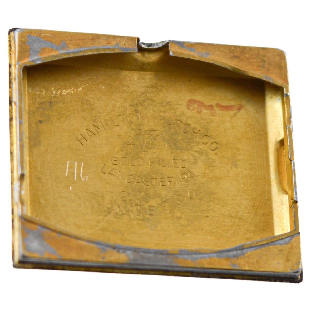 Hamilton Yellow Gold Filled Art Deco Tank Watch with Original Dial Early 40's For Sale 11