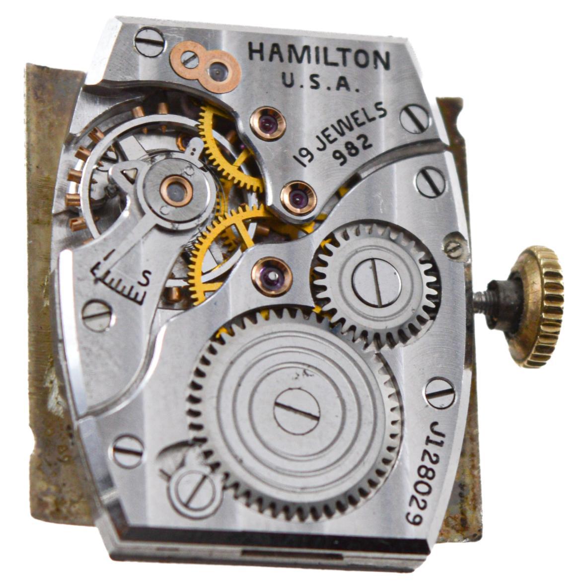 Hamilton Yellow Gold Filled Art Deco Tank Watch with Original Dial Early 40's For Sale 12
