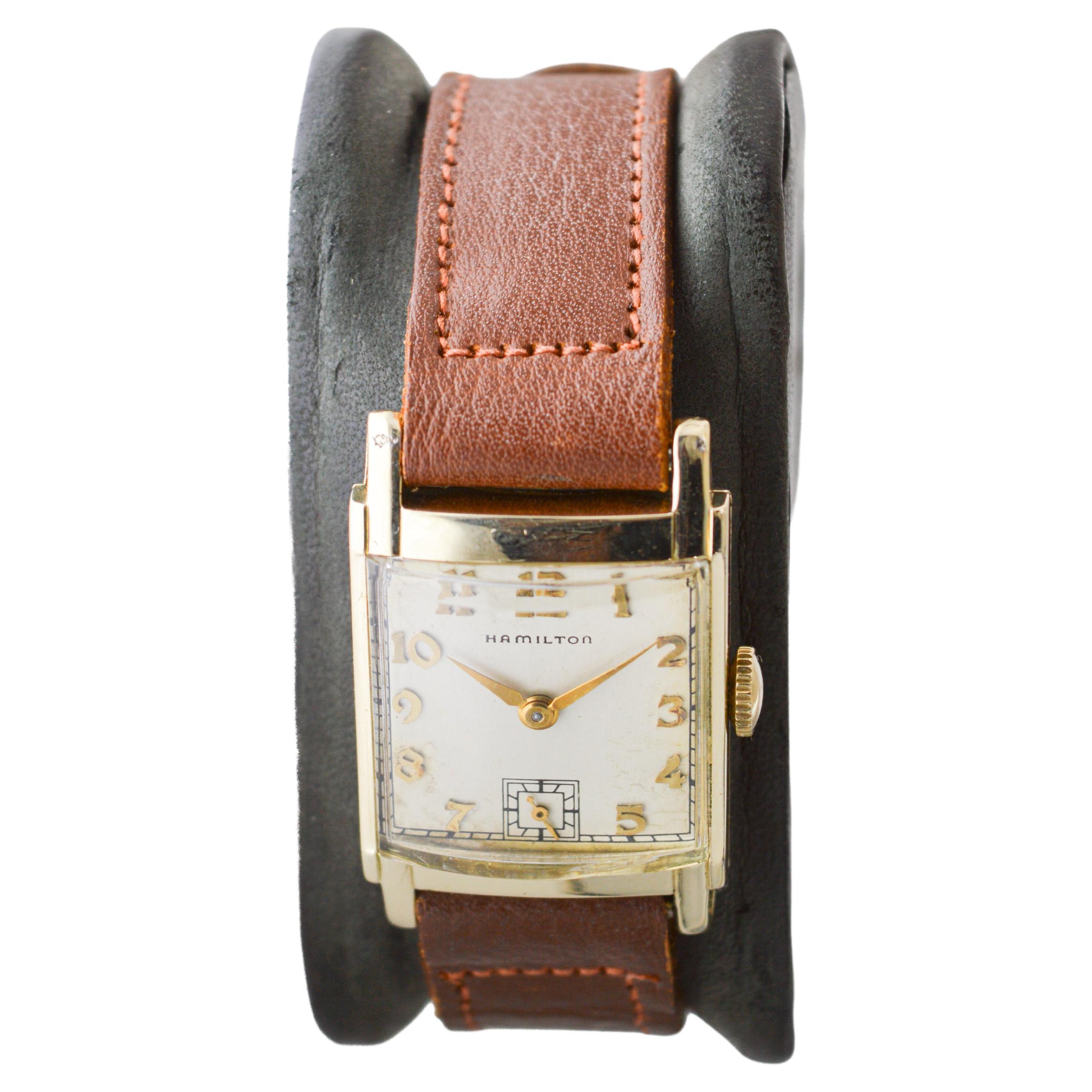 Hamilton Yellow Gold Filled Art Deco Tank Watch with Original Dial Early 40's In Excellent Condition For Sale In Long Beach, CA