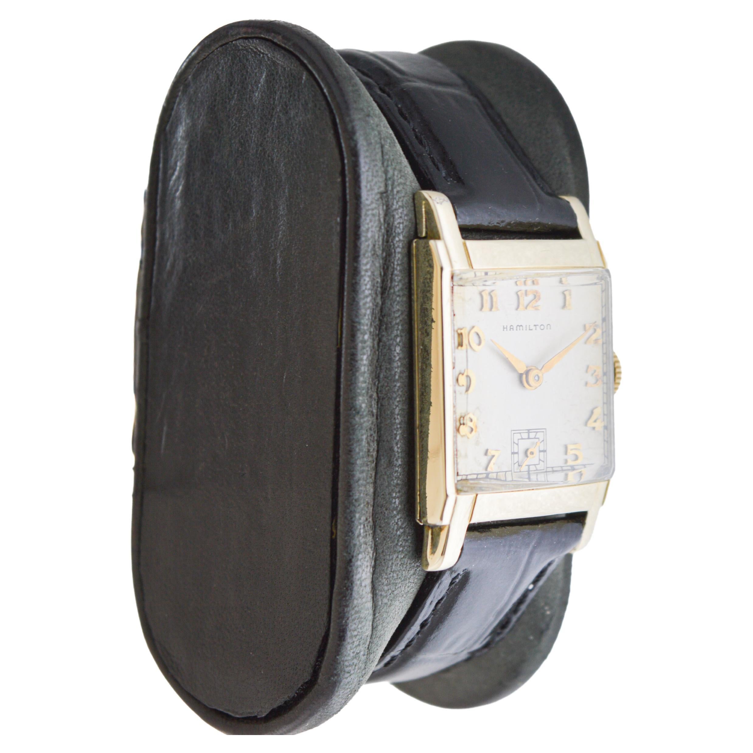 Hamilton Yellow Gold Filled Art Deco Tank Watch with Original Dial Early 40's For Sale 1