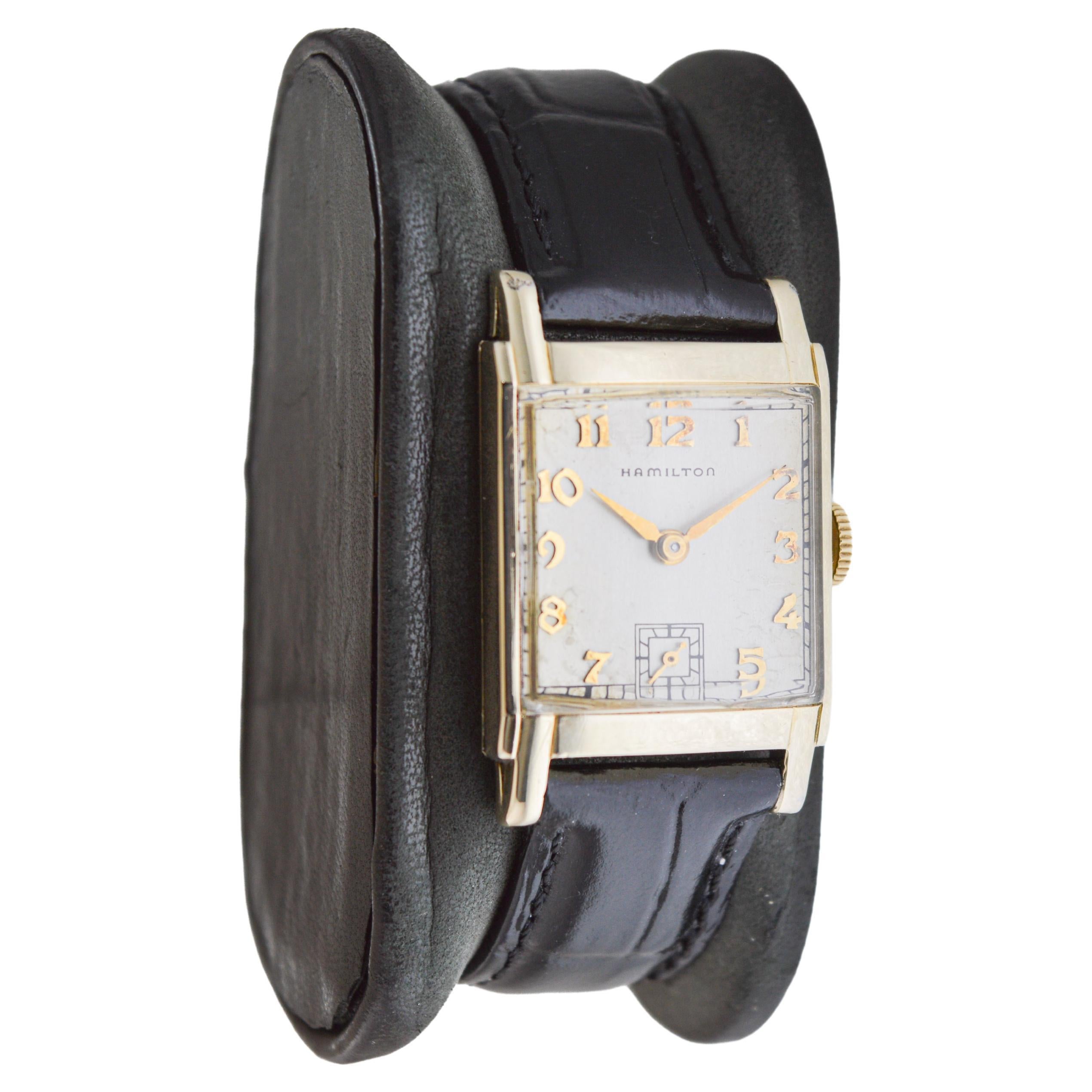 Hamilton Yellow Gold Filled Art Deco Tank Watch with Original Dial Early 40's For Sale 2