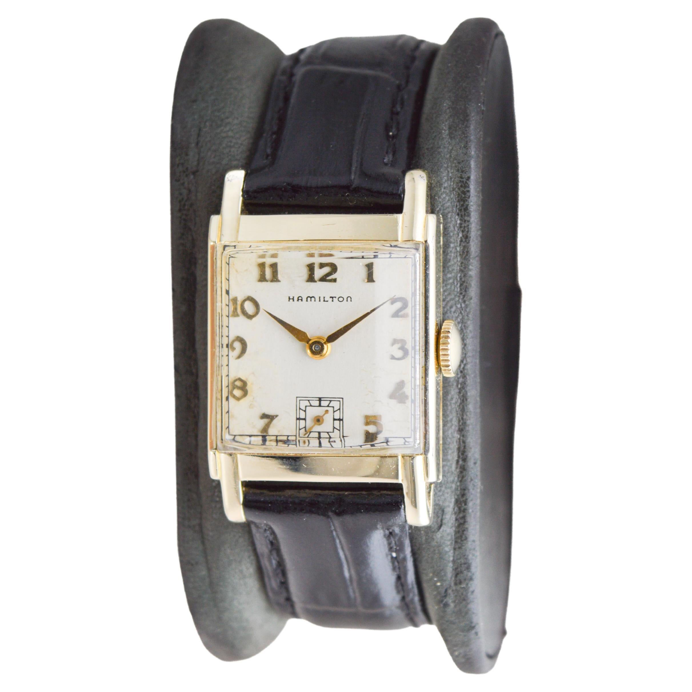Hamilton Yellow Gold Filled Art Deco Tank Watch with Original Dial Early 40's For Sale 3