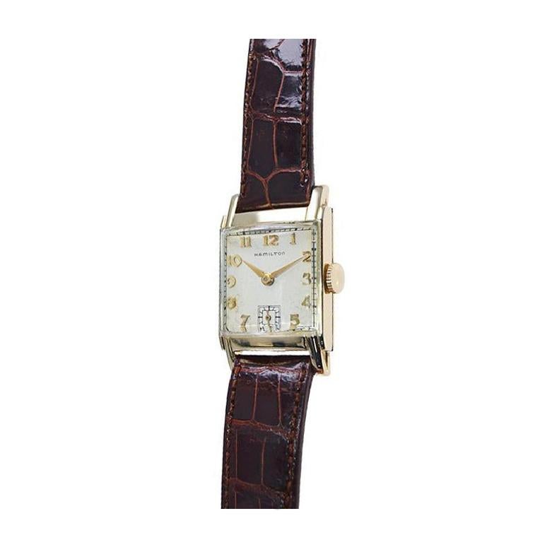 Hamilton Yellow Gold Filled Art Deco Tank Watch with Original Dial Early 40's For Sale 1