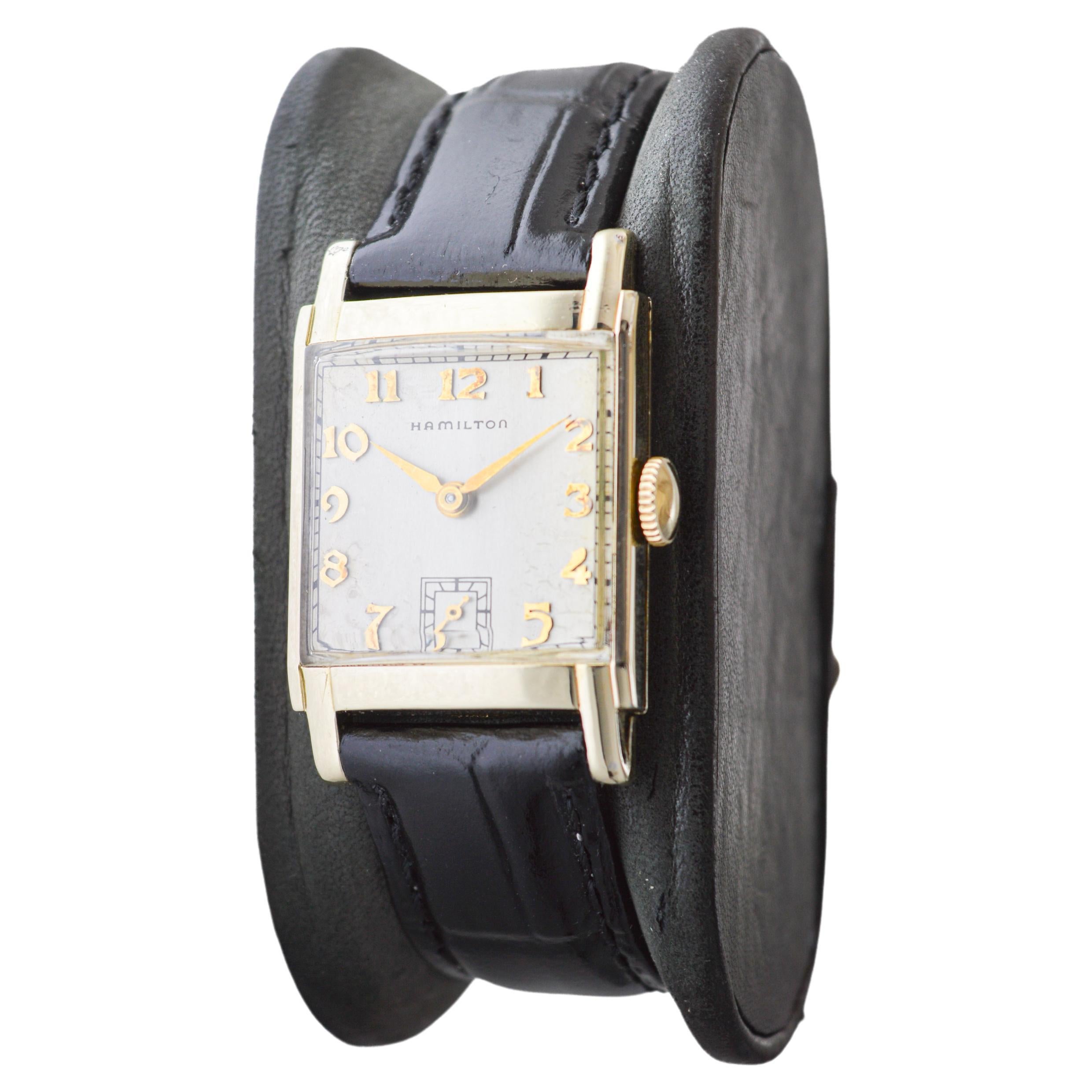 Hamilton Yellow Gold Filled Art Deco Tank Watch with Original Dial Early 40's For Sale 4
