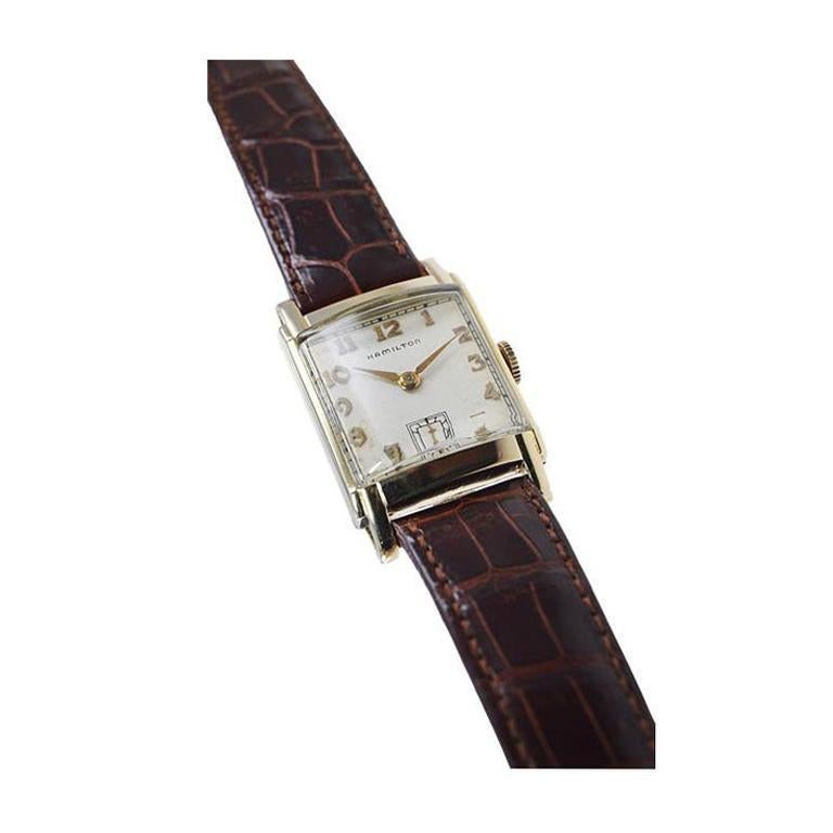 Hamilton Yellow Gold Filled Art Deco Tank Watch with Original Dial Early 40's For Sale 2