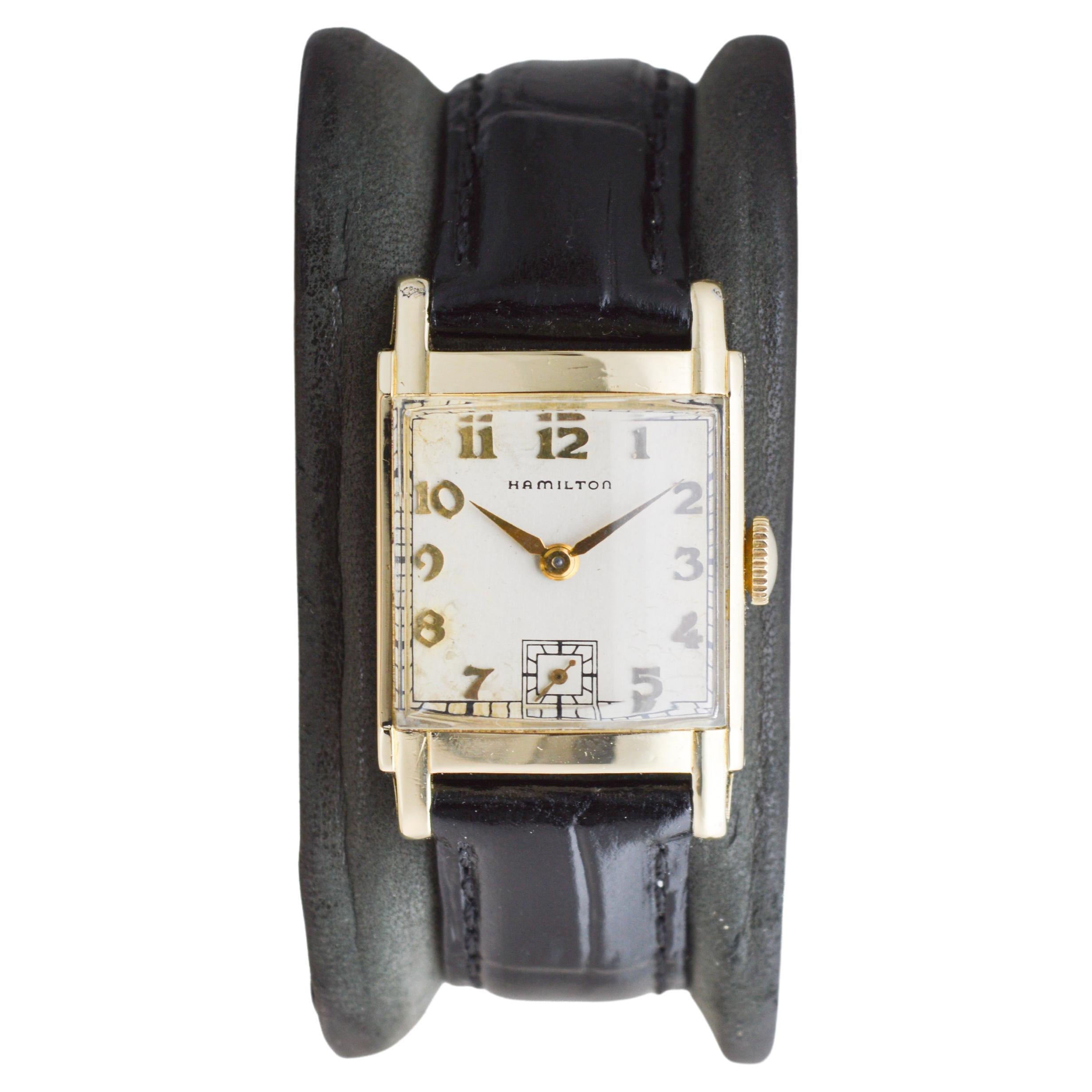 Hamilton Yellow Gold Filled Art Deco Tank Watch with Original Dial Early 40's