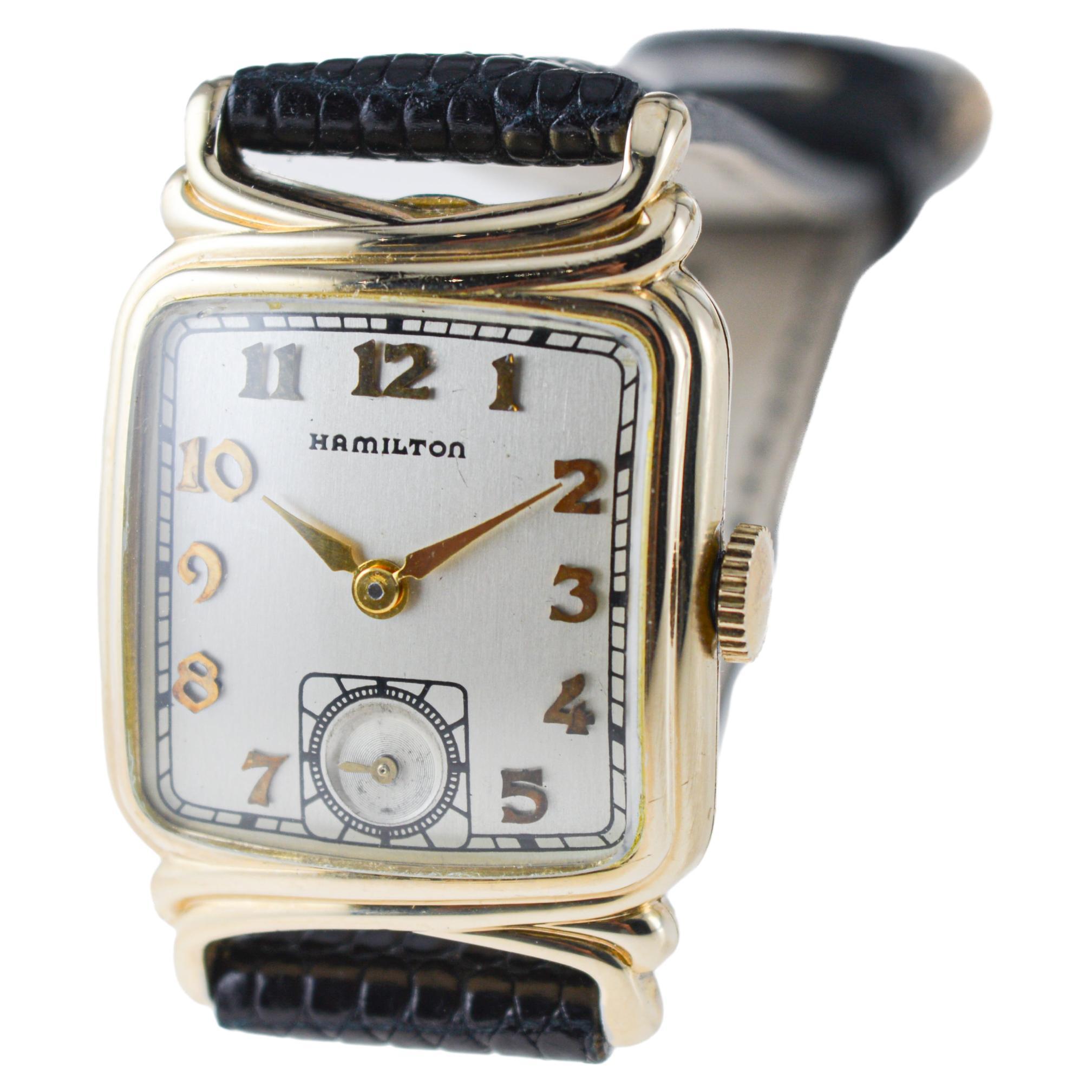 Hamilton Gelbgold gefüllt Art Deco Uhr um 1940 mit Original Schnalle im Angebot 1