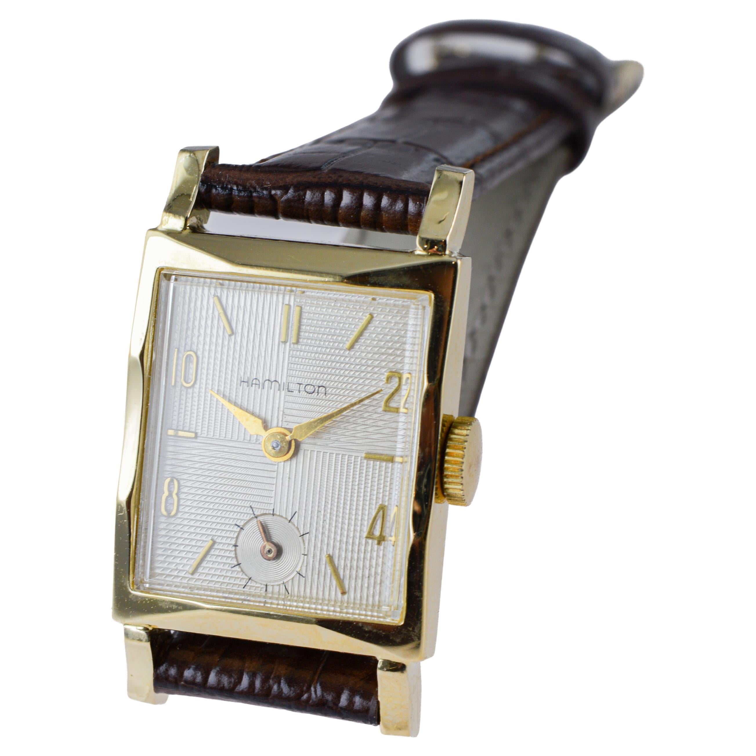 Hamilton Yellow Gold Filled Art Deco Watch circa 1940's with Unique Dial For Sale 8