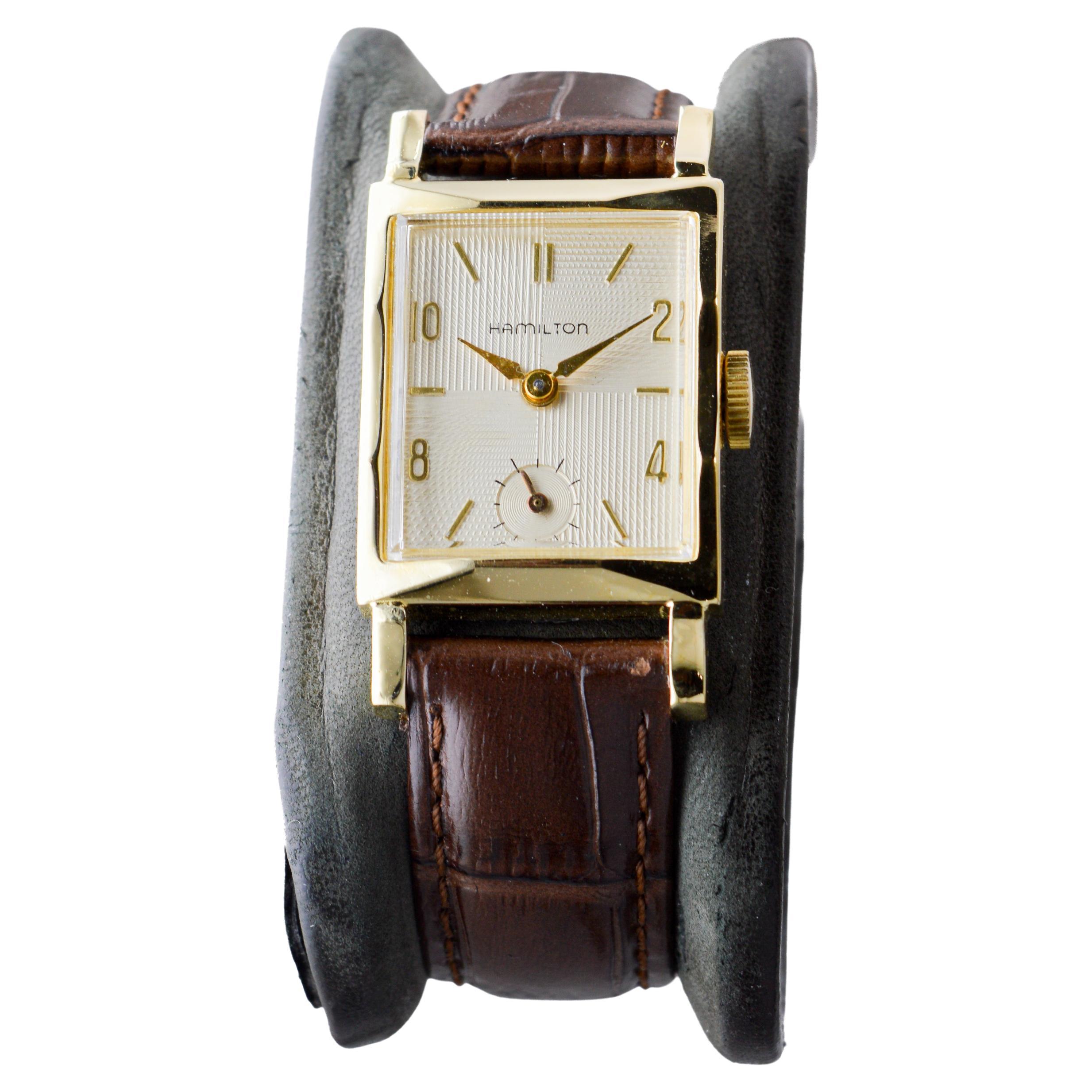 Hamilton Yellow Gold Filled Art Deco Watch circa 1940's with Unique Dial For Sale 2