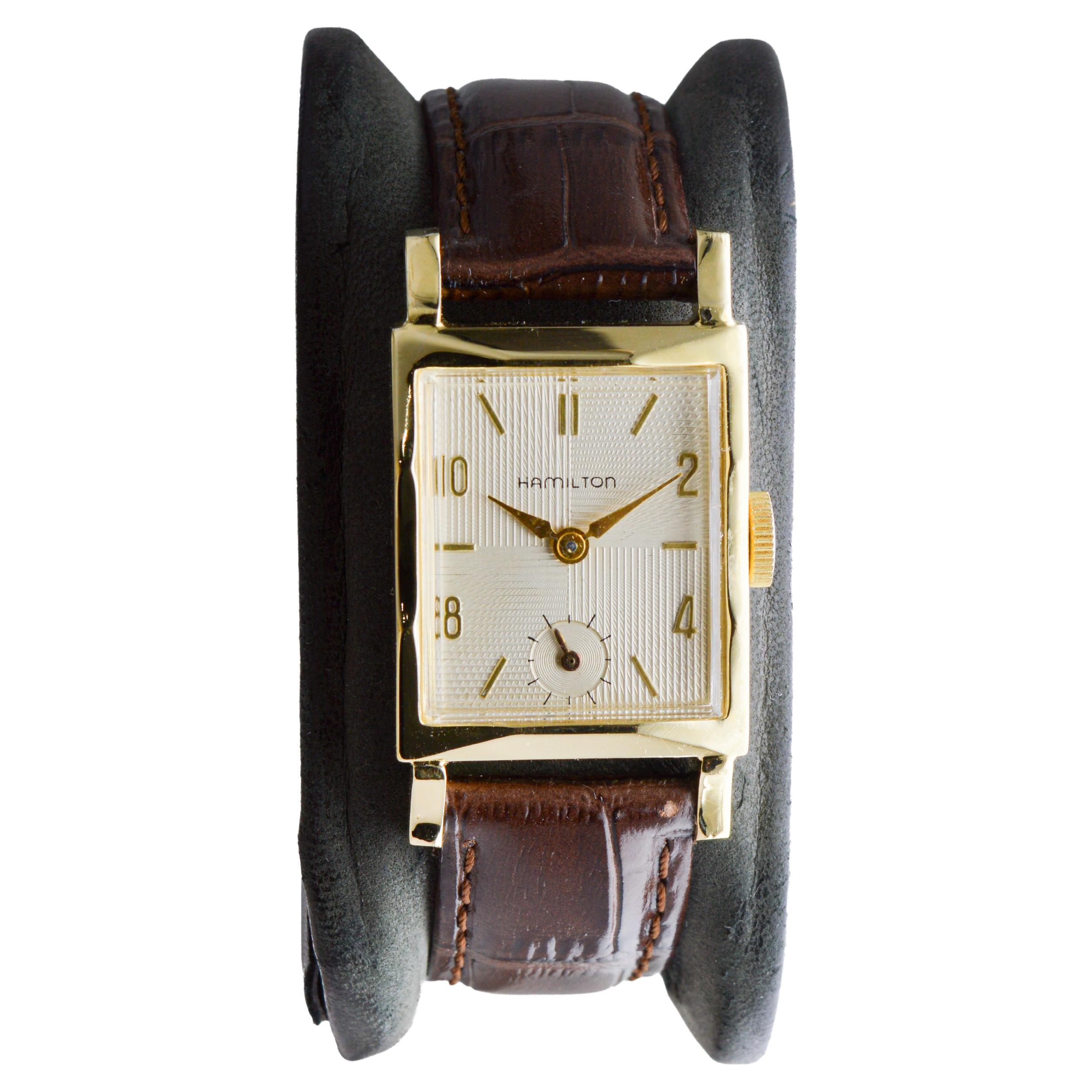 Hamilton Yellow Gold Filled Art Deco Watch circa 1940's with Unique Dial