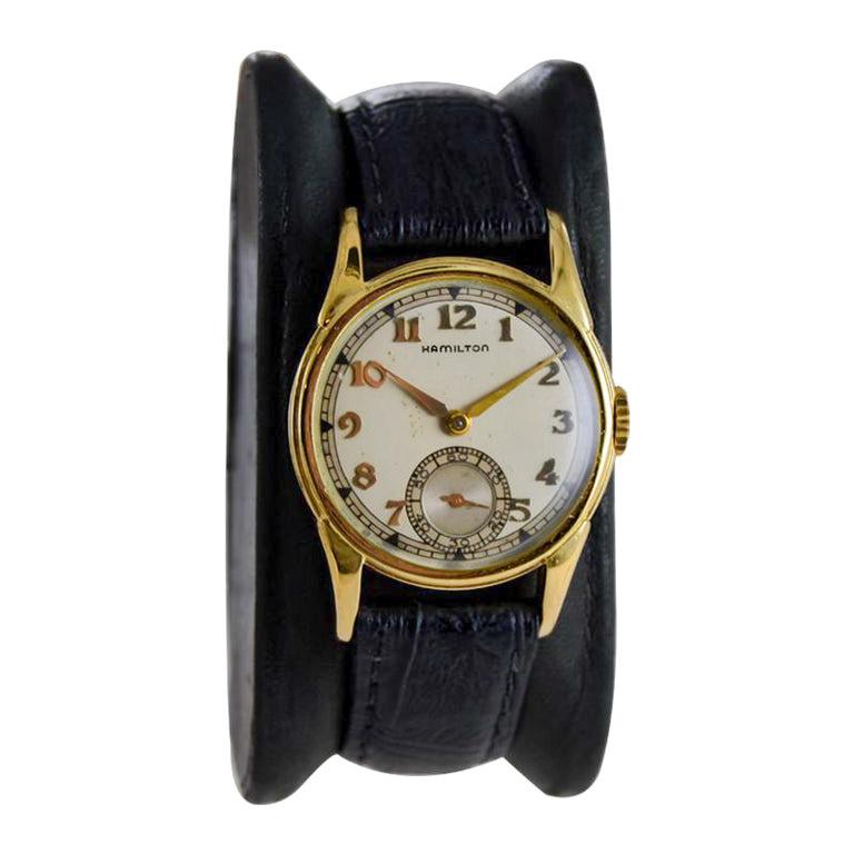 Women's or Men's Hamilton Yellow Gold Filled Art Deco Watch from 1940's with Original Dial