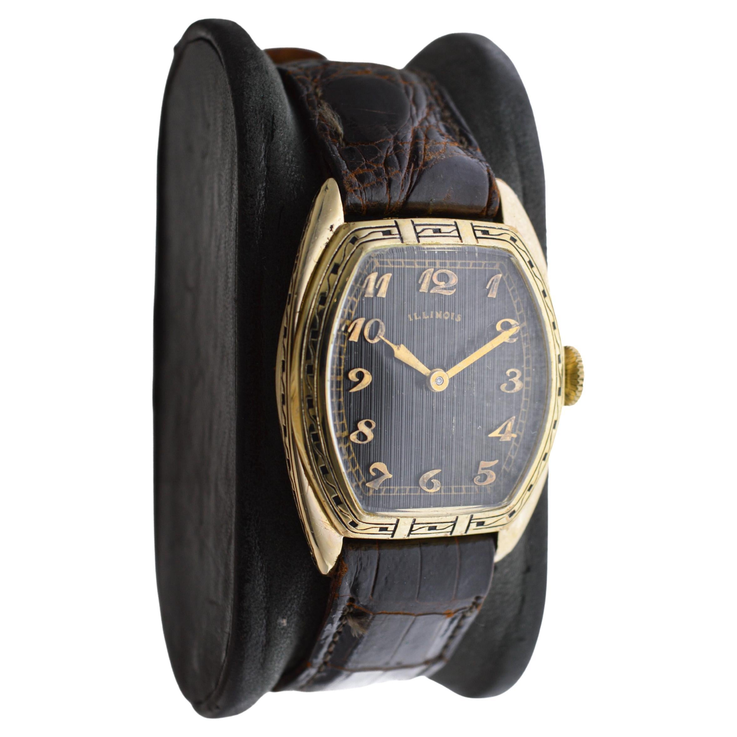 Hamilton Yellow Gold Filled Deco Style Tonneau with Rare Original Dial 1950 For Sale 5