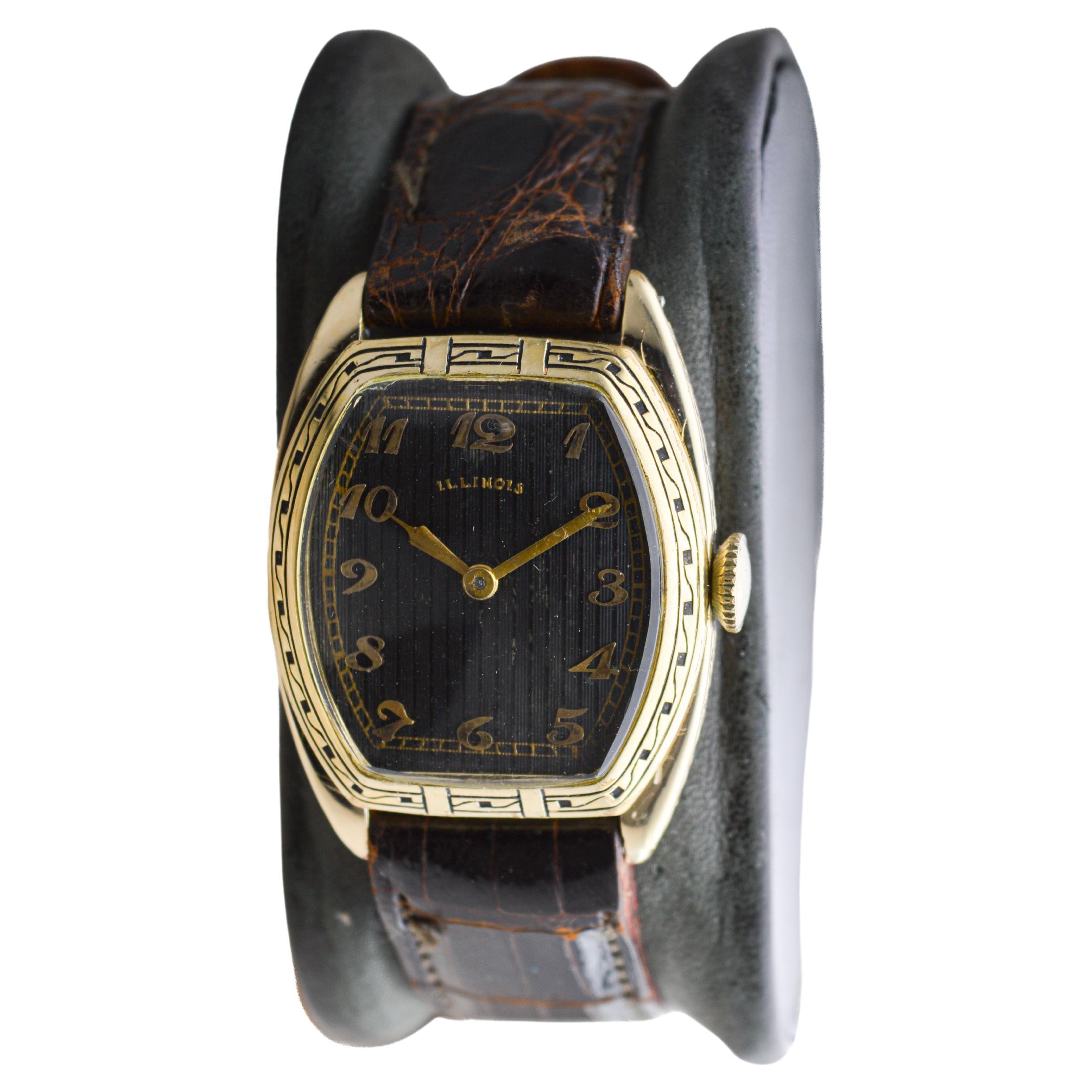Hamilton Yellow Gold Filled Deco Style Tonneau with Rare Original Dial 1950 For Sale 7