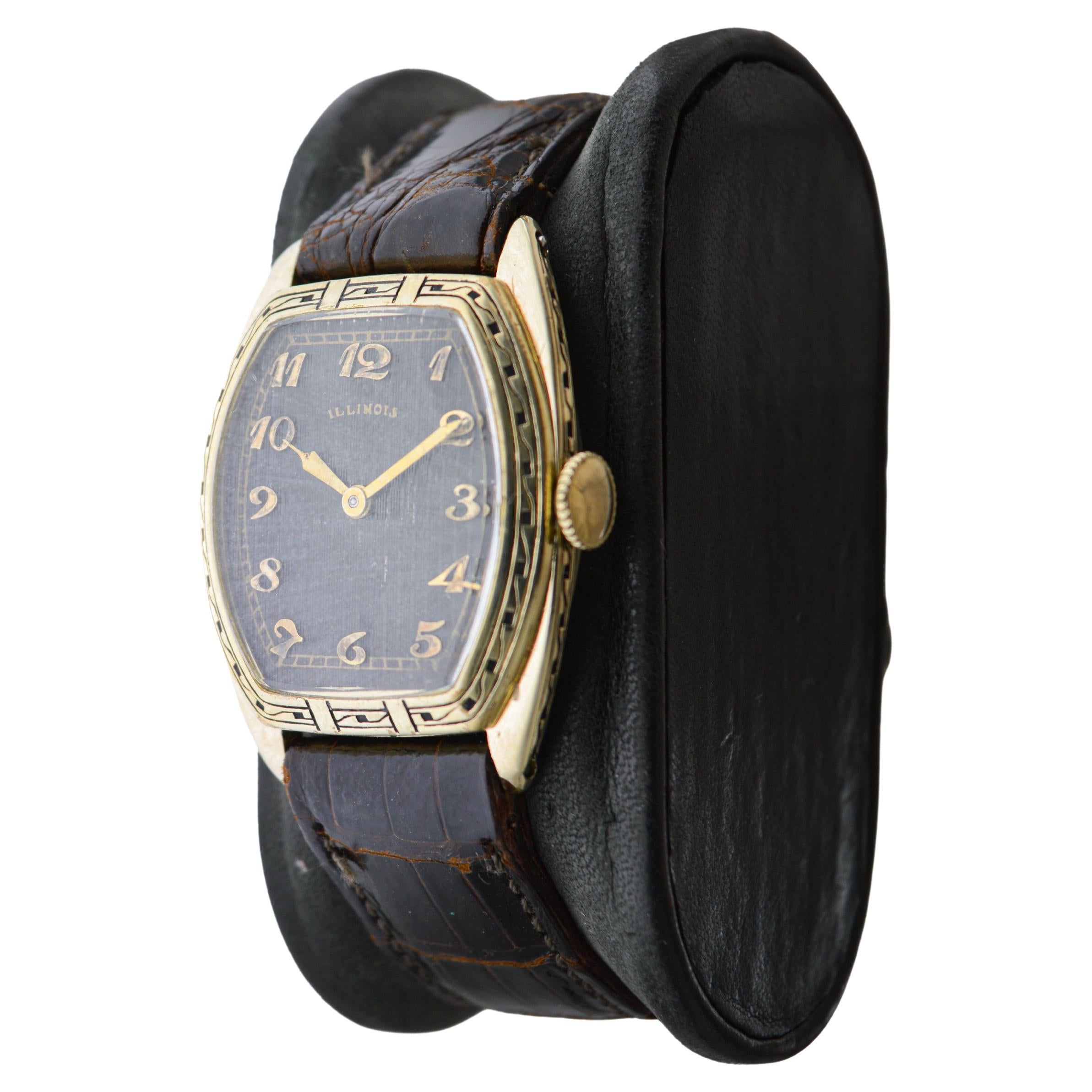 Hamilton Yellow Gold Filled Deco Style Tonneau with Rare Original Dial 1950 For Sale 8