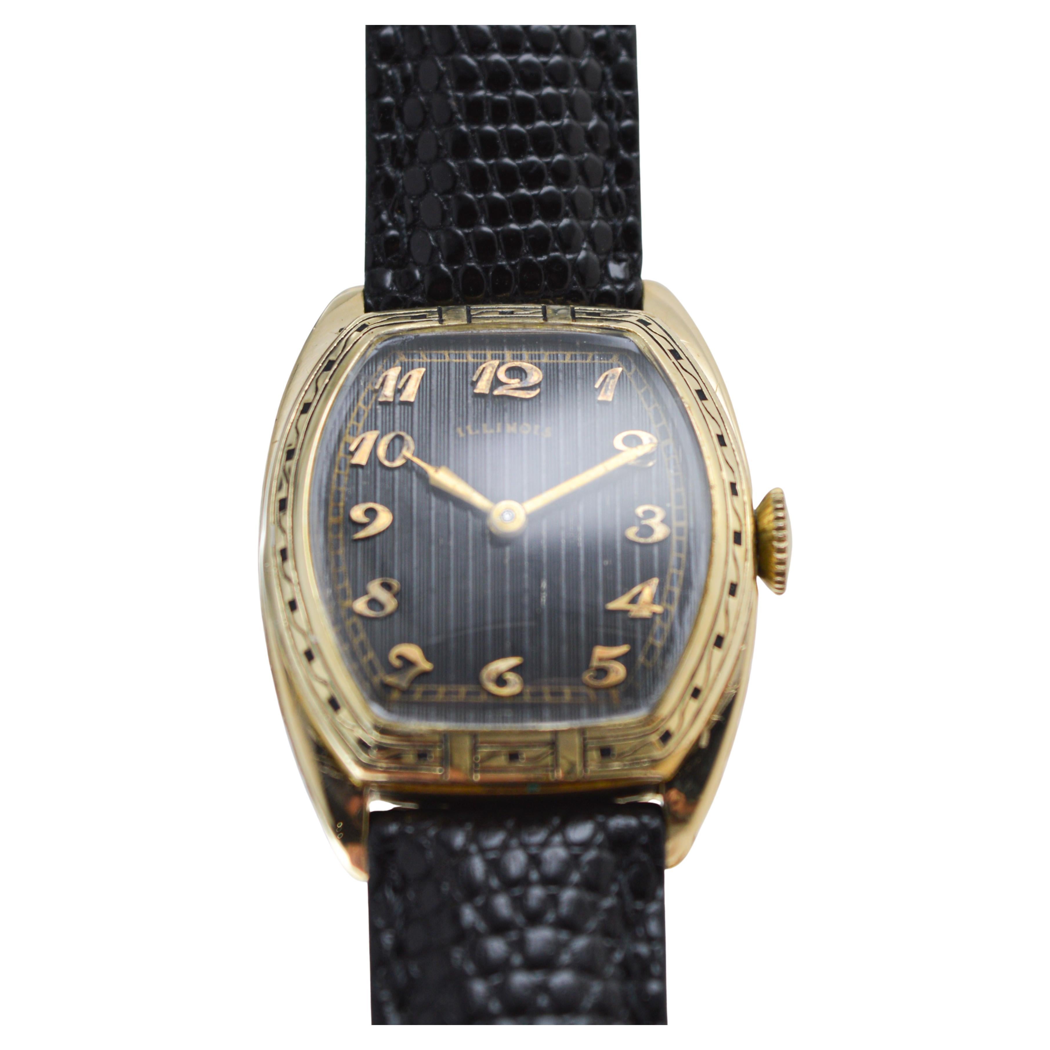 Hamilton Yellow Gold Filled Deco Style Tonneau with Rare Original Dial 1950 For Sale 9