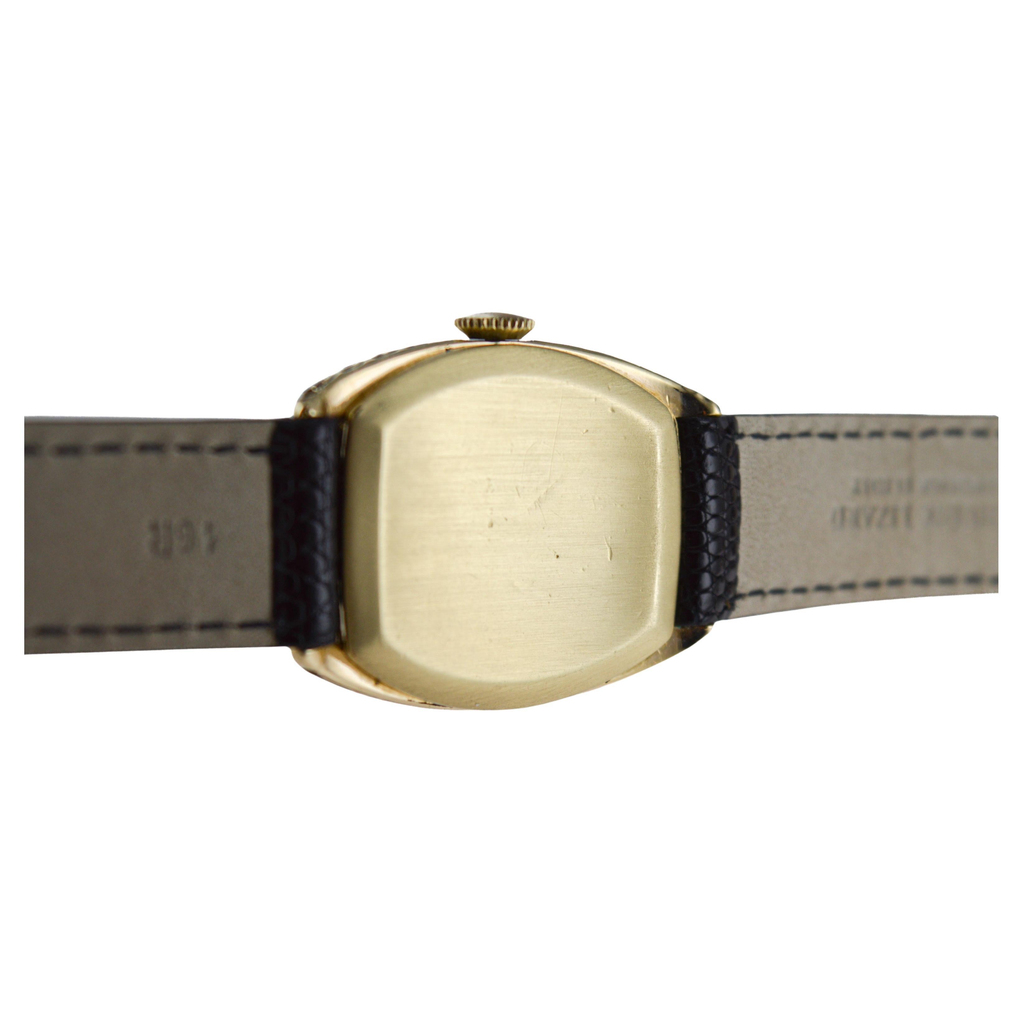 Hamilton Yellow Gold Filled Deco Style Tonneau with Rare Original Dial 1950 For Sale 12