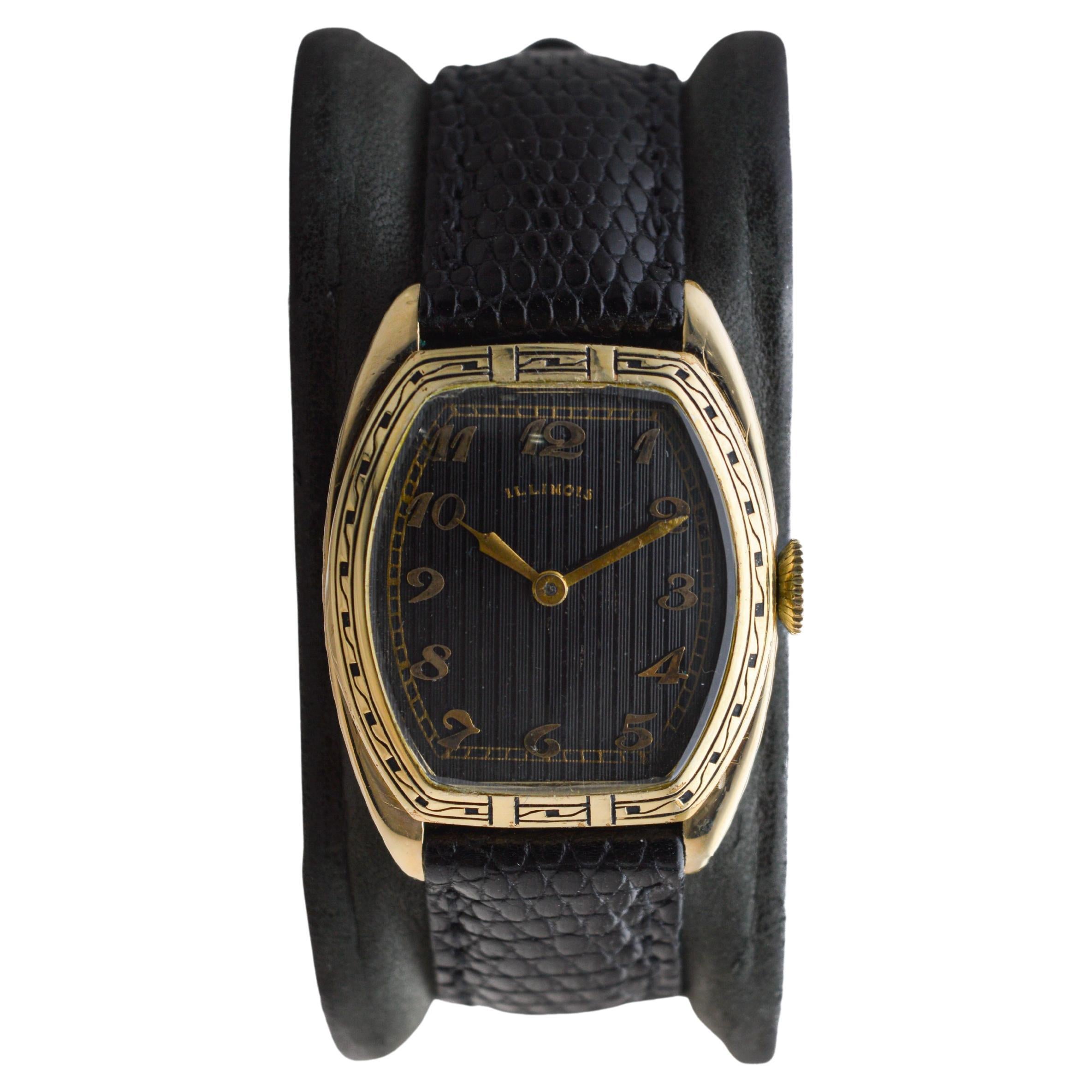 Hamilton Yellow Gold Filled Deco Style Tonneau with Rare Original Dial 1950 For Sale 1