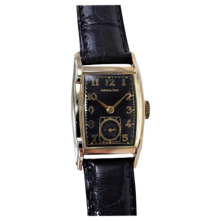 Hamilton Yellow Gold Filled Deco Style Tonneau with Rare Original Dial 1950