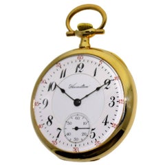 Hamilton Gelbgold gefüllte Emaille-Taschenuhr mit offenem Zifferblatt:: circa 1916