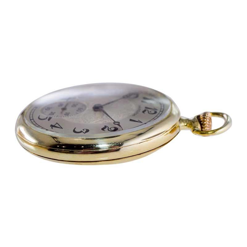 Hamilton Yellow Gold Filled Open Faced Enamel Dial Railroad Pocket Watch, 1940s For Sale 3