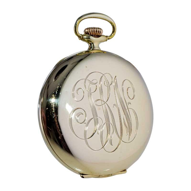 Hamilton Yellow Gold Filled Open Faced Enamel Dial Railroad Pocket Watch, 1940s For Sale 4