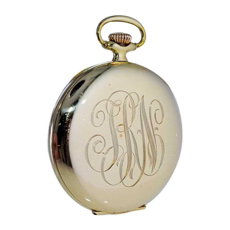Hamilton Yellow Gold Filled Open Faced Enamel Dial Railroad Pocket Watch, 1940s For Sale 10