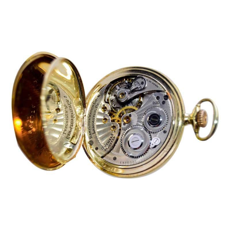 Hamilton Yellow Gold Filled Open Faced Enamel Dial Railroad Pocket Watch, 1940s For Sale 11