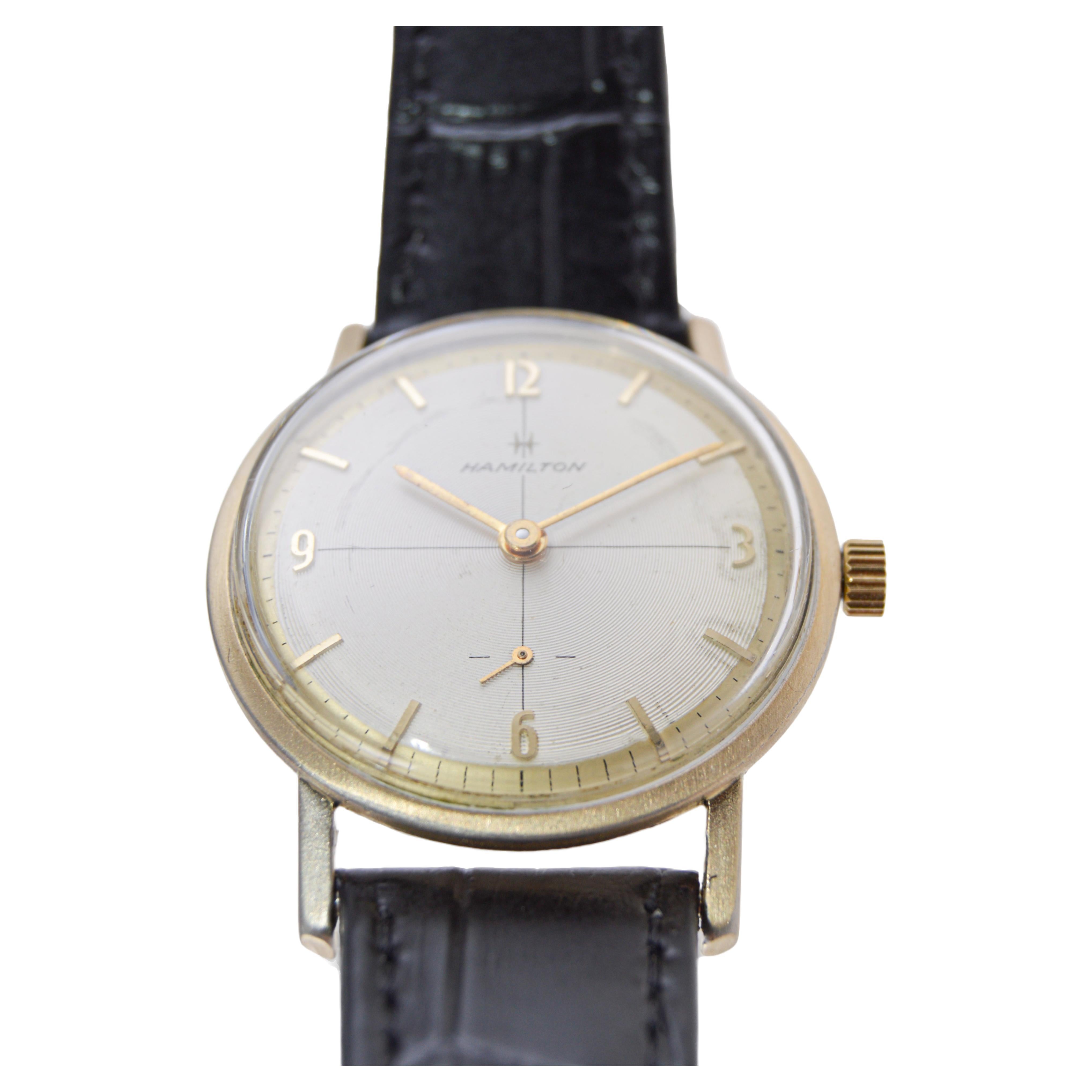 Hamilton Yellow Gold Filled Round Dress Watch with Original Dial 1950's In Excellent Condition For Sale In Long Beach, CA