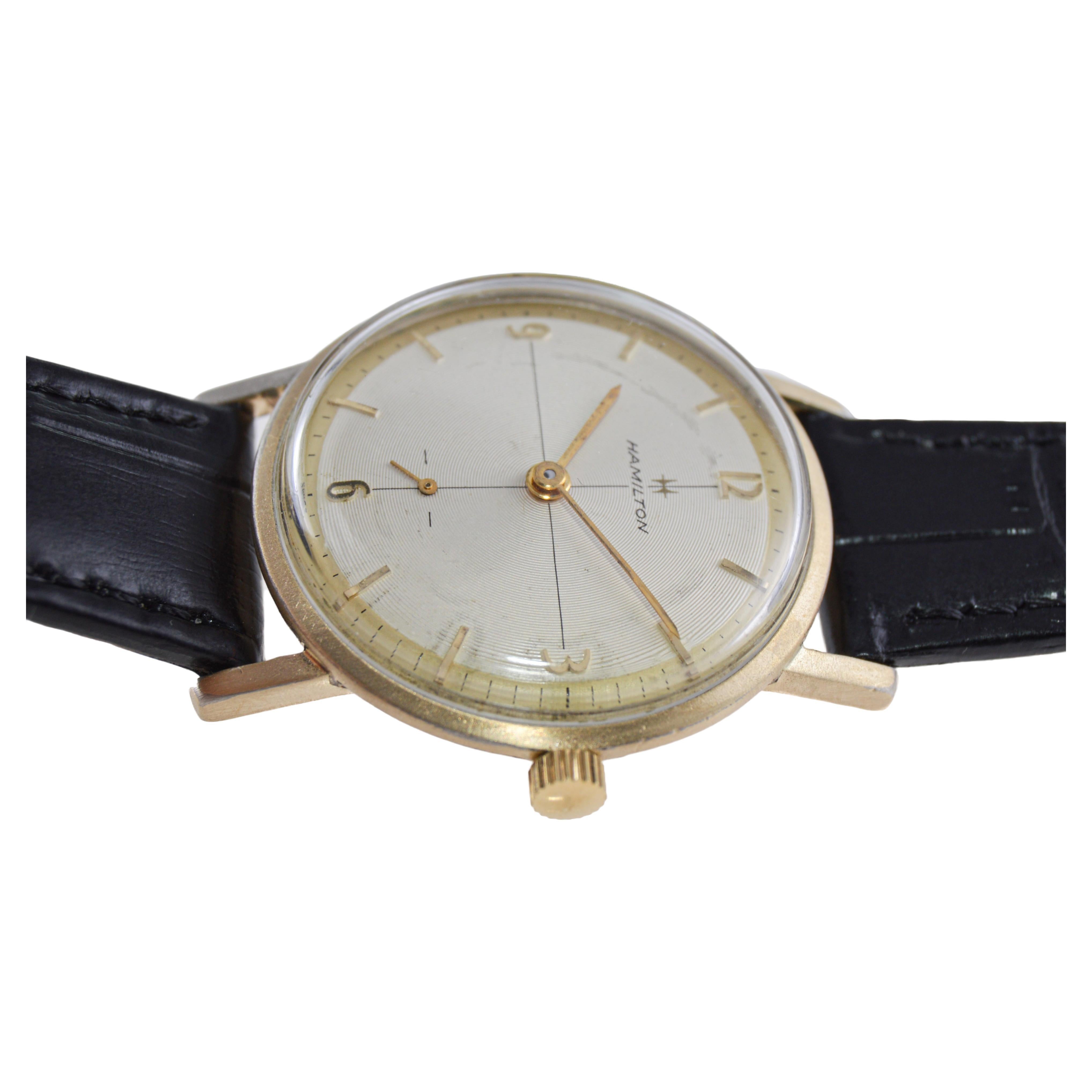 Women's or Men's Hamilton Yellow Gold Filled Round Dress Watch with Original Dial 1950's For Sale