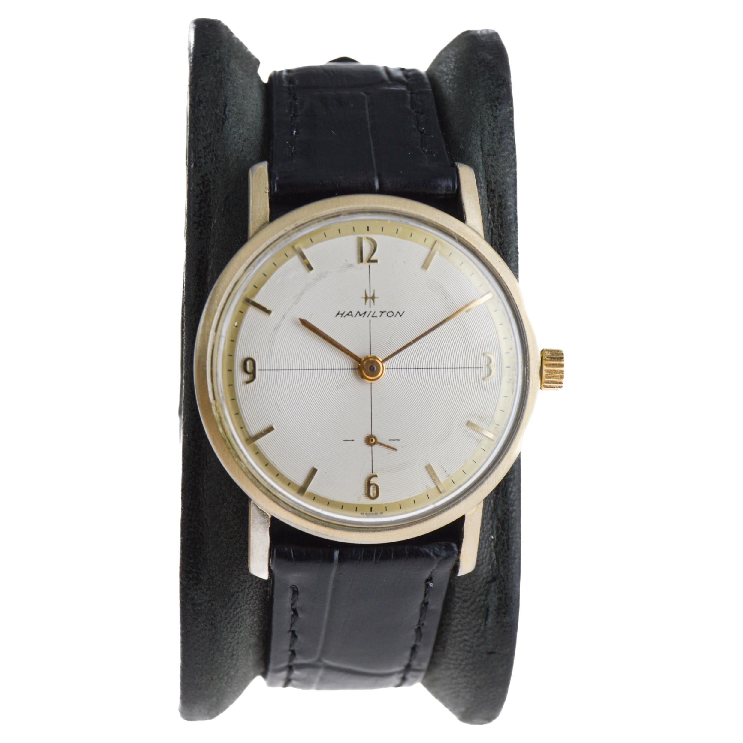 Hamilton Yellow Gold Filled Round Dress Watch with Original Dial 1950's For Sale